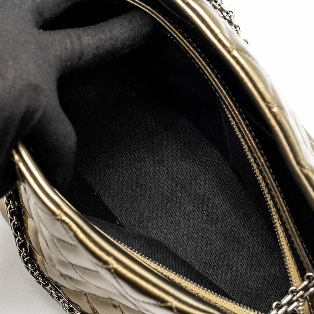 CHANEL JUST MADEMOISELLE BOWLING BAG PATENT METALLIC GOLD / SILVER SHW
