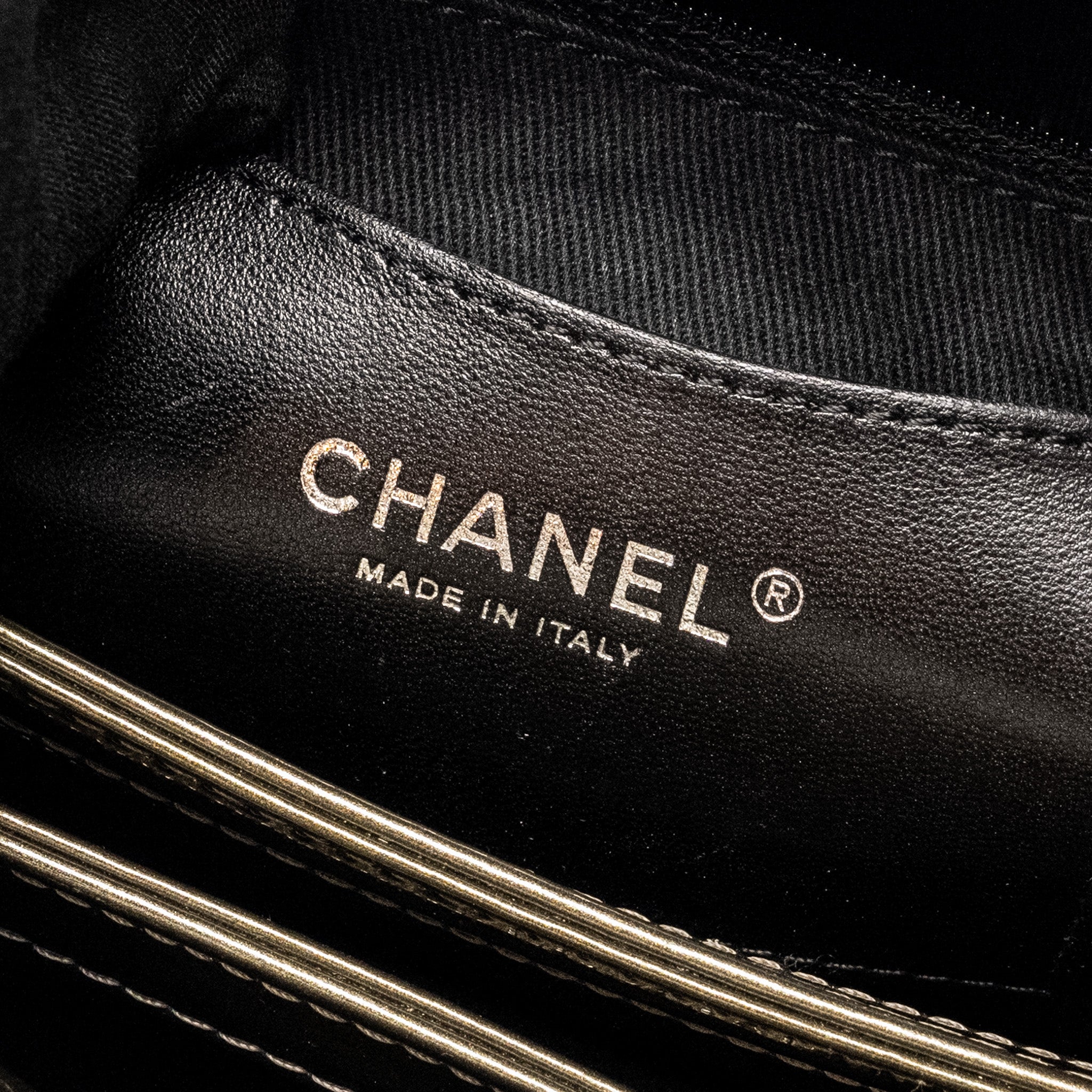 CHANEL JUST MADEMOISELLE BOWLING BAG PATENT METALLIC GOLD / SILVER SHW
