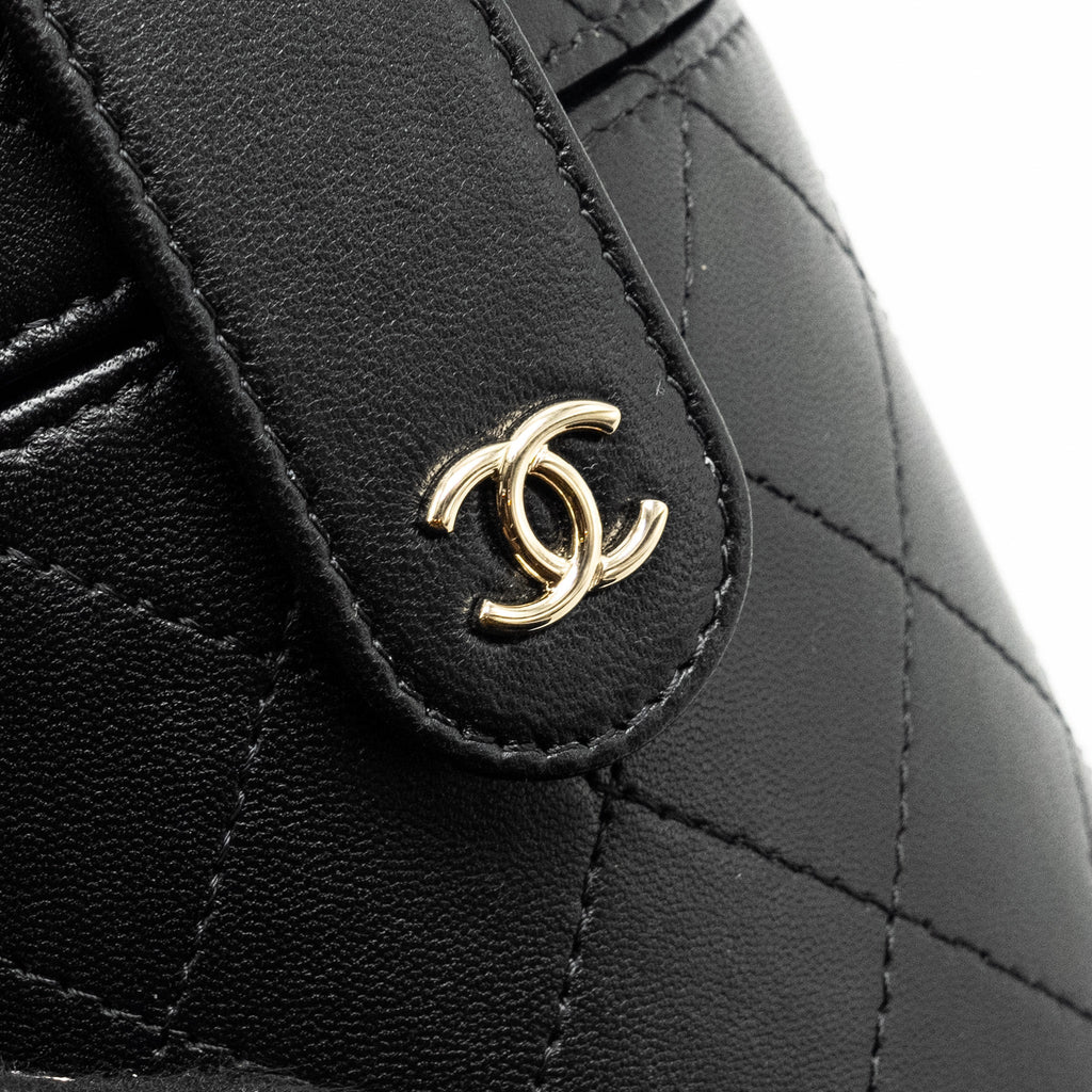 CHANEL CC ROUND VANITY CASE WITH CHAIN LAMBSKIN BLACK LGHW