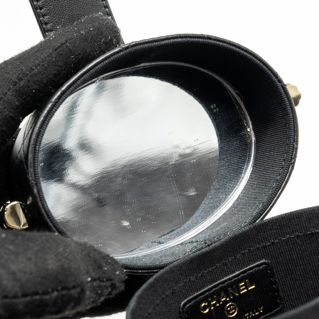 CHANEL CC ROUND VANITY CASE WITH CHAIN LAMBSKIN BLACK LGHW