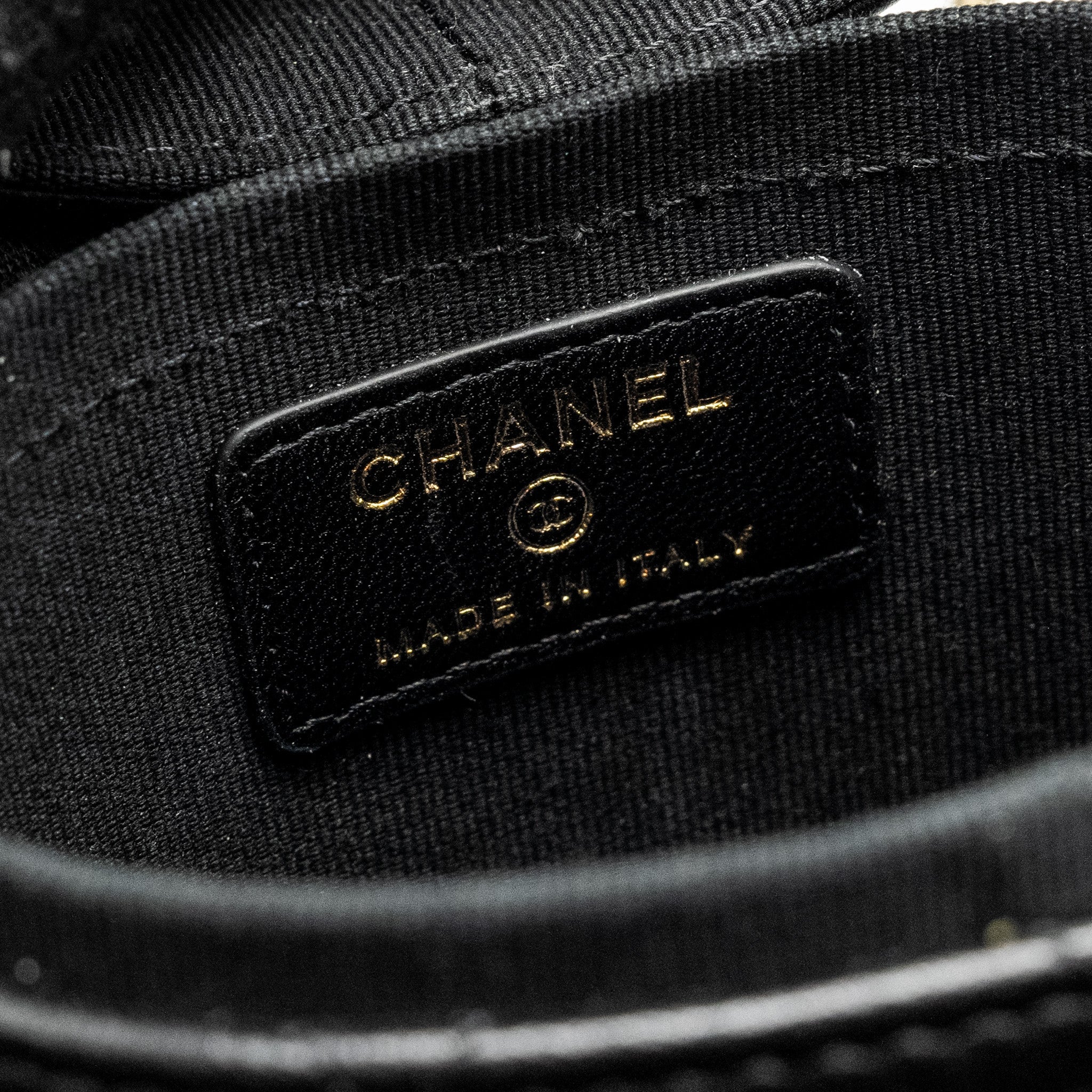 CHANEL CC ROUND VANITY CASE WITH CHAIN LAMBSKIN BLACK LGHW