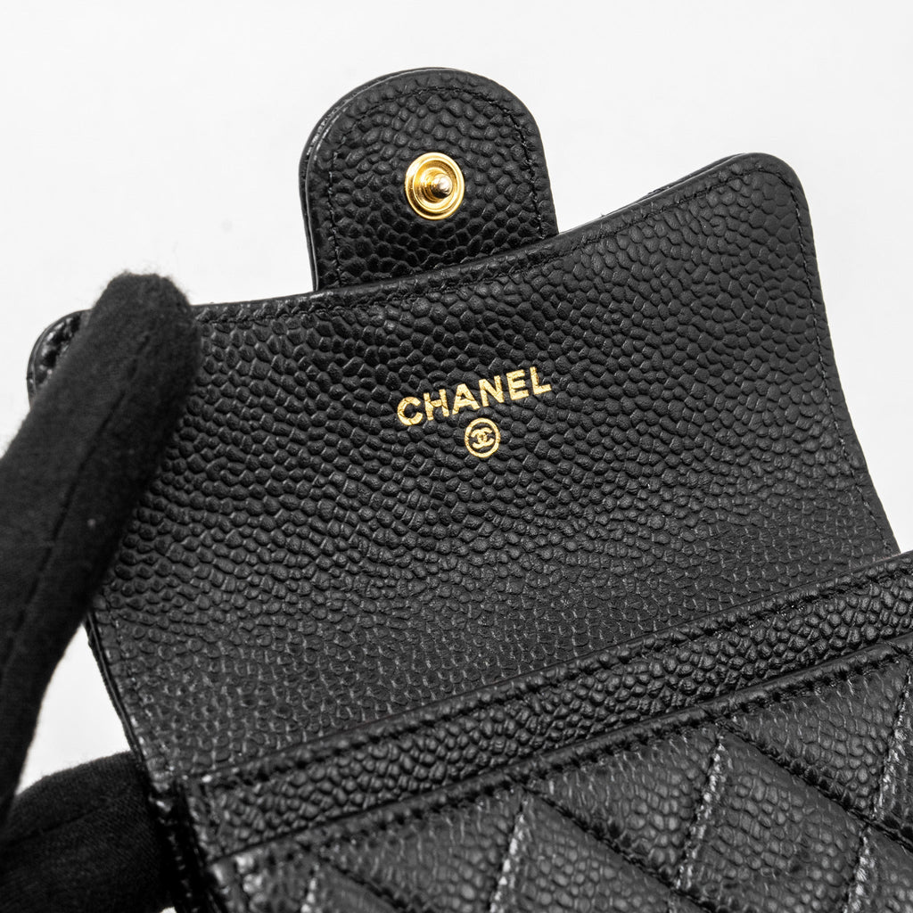CHANEL CLASSIC FLAP CARD HOLDER CAVIAR BLACK GHW (MICROCHIP)