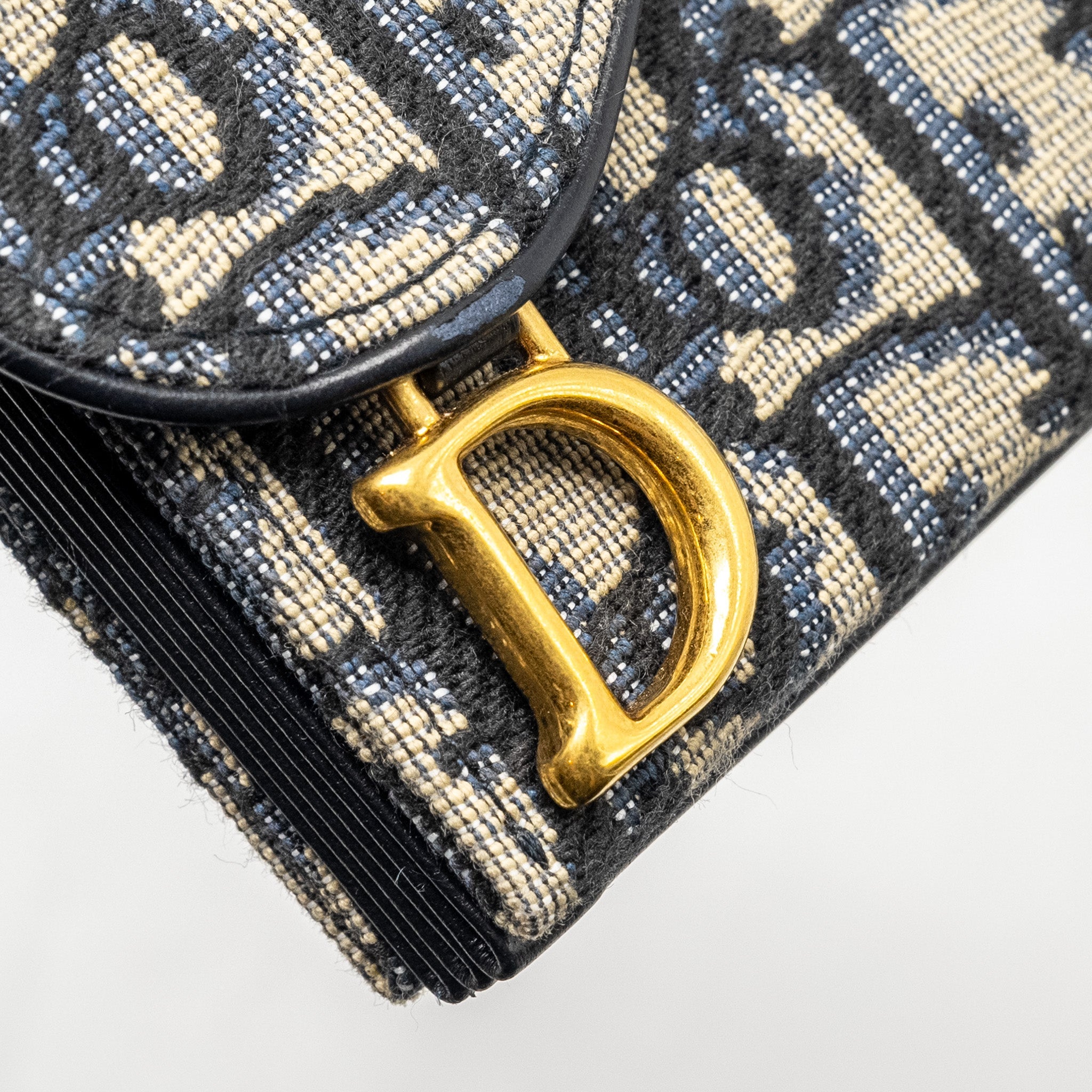 DIOR SADDLE LOTUS WALLET BLUE OBLIQUE JACQUARD GHW