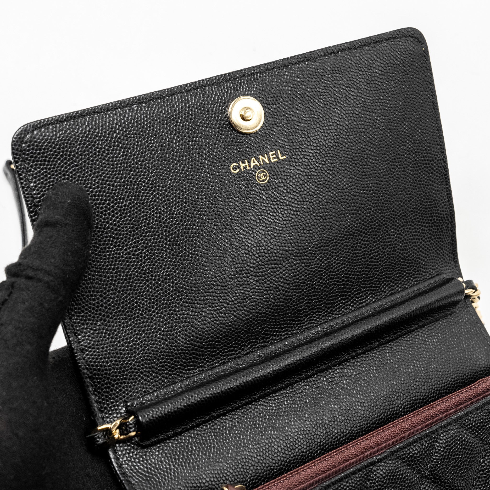 CHANEL QUILTED WALLET ON CHAIN CAVIAR BLACK GHW