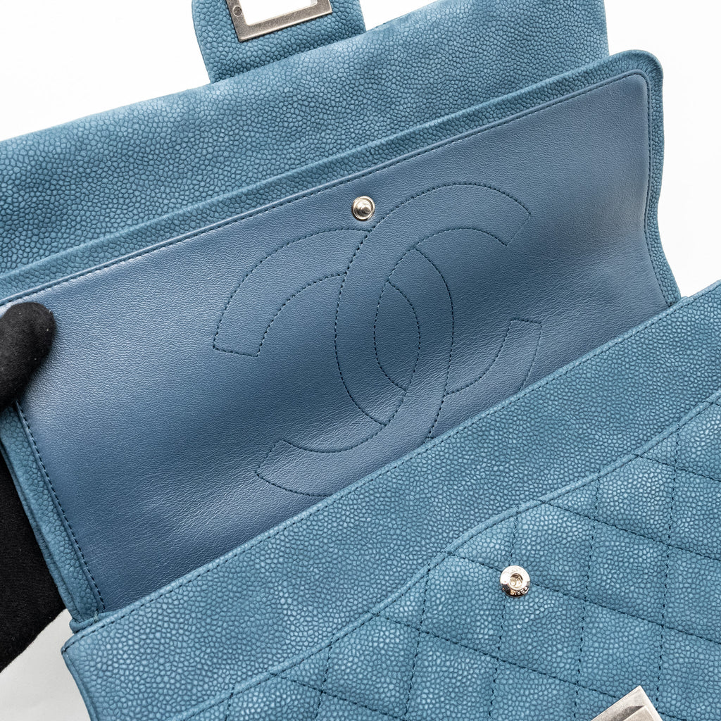 CHANEL MAXI 2.55 REISSUE FLAP BAG CAVIAR BLUE RUTHENIUM HARDWARE