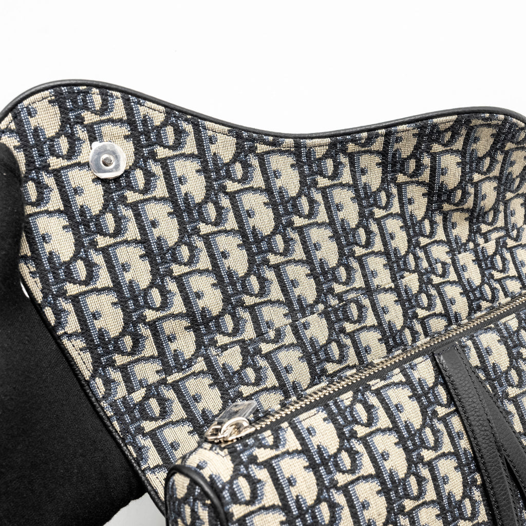DIOR HOMME SADDLE BAG OBLIQUE JACQUARD BEIGE/BLACK GHW