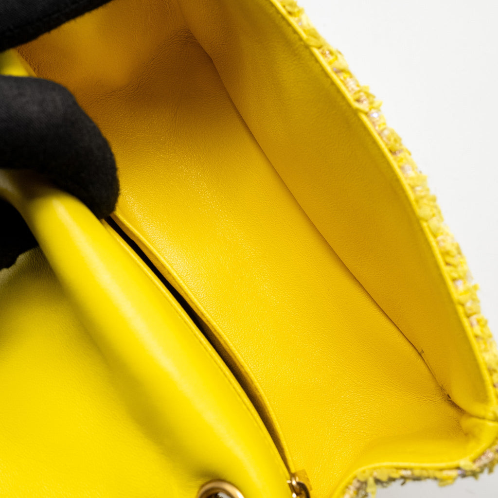 CHANEL MINI 2.55 REISSUE FLAP BAG TWEED YELLOW GHW