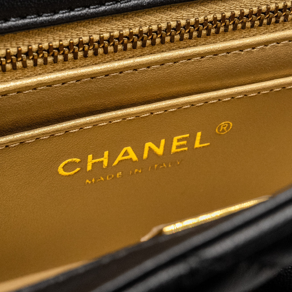 CHANEL PEARL CRUSH MINI RECTANGULAR FLAP BAG LAMBSKIN BLACK GHW (MICROCHIP)