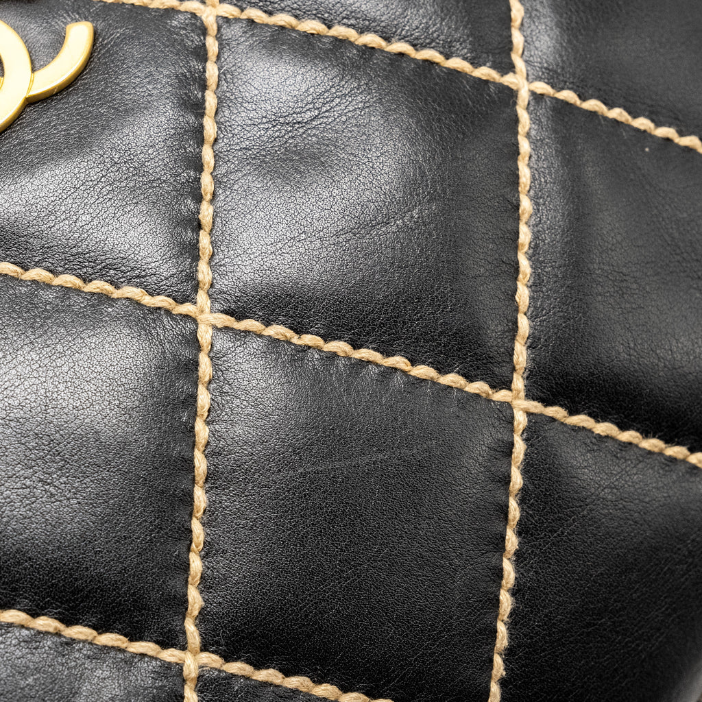 CHANEL VINTAGE WILD STITCH SHOULDER BAG CALFSKIN BLACK GHW