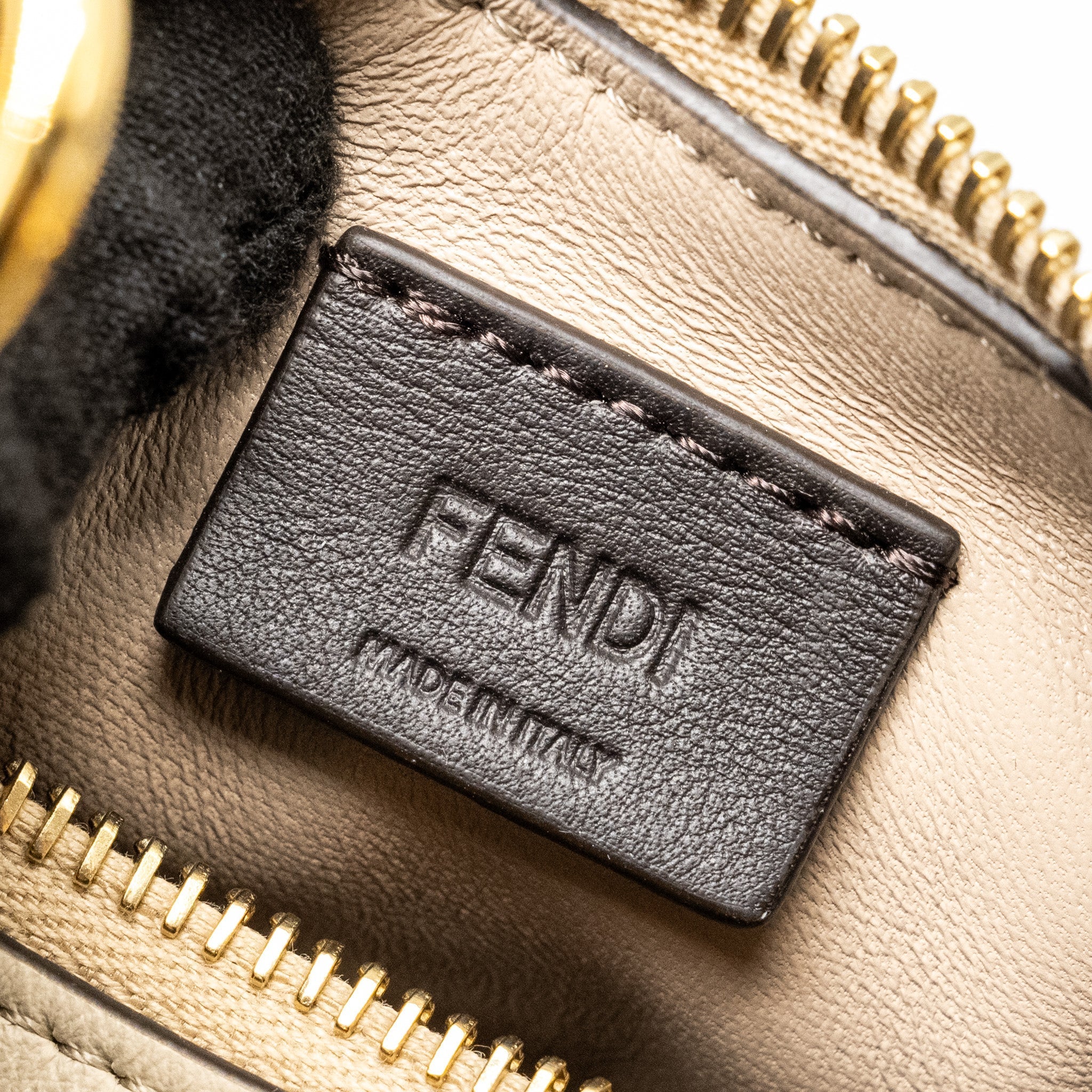 FENDI NANO FENDIGRAPHY LEATHER CHARM CALFSKIN BEIGE GHW