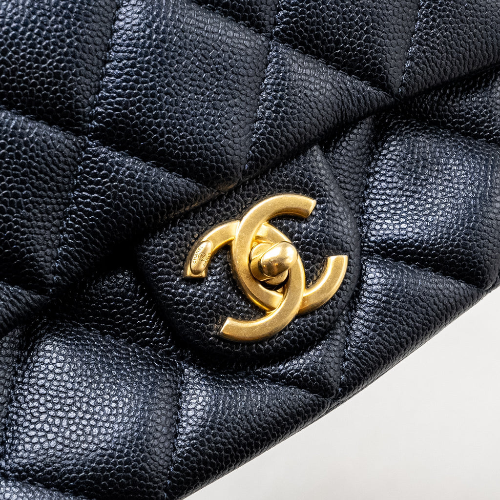 CHANEL 21K MY PERFECT MINI FLAP BAG CAVIAR IRIDESCENT BLACK GHW (MICROCHIP)
