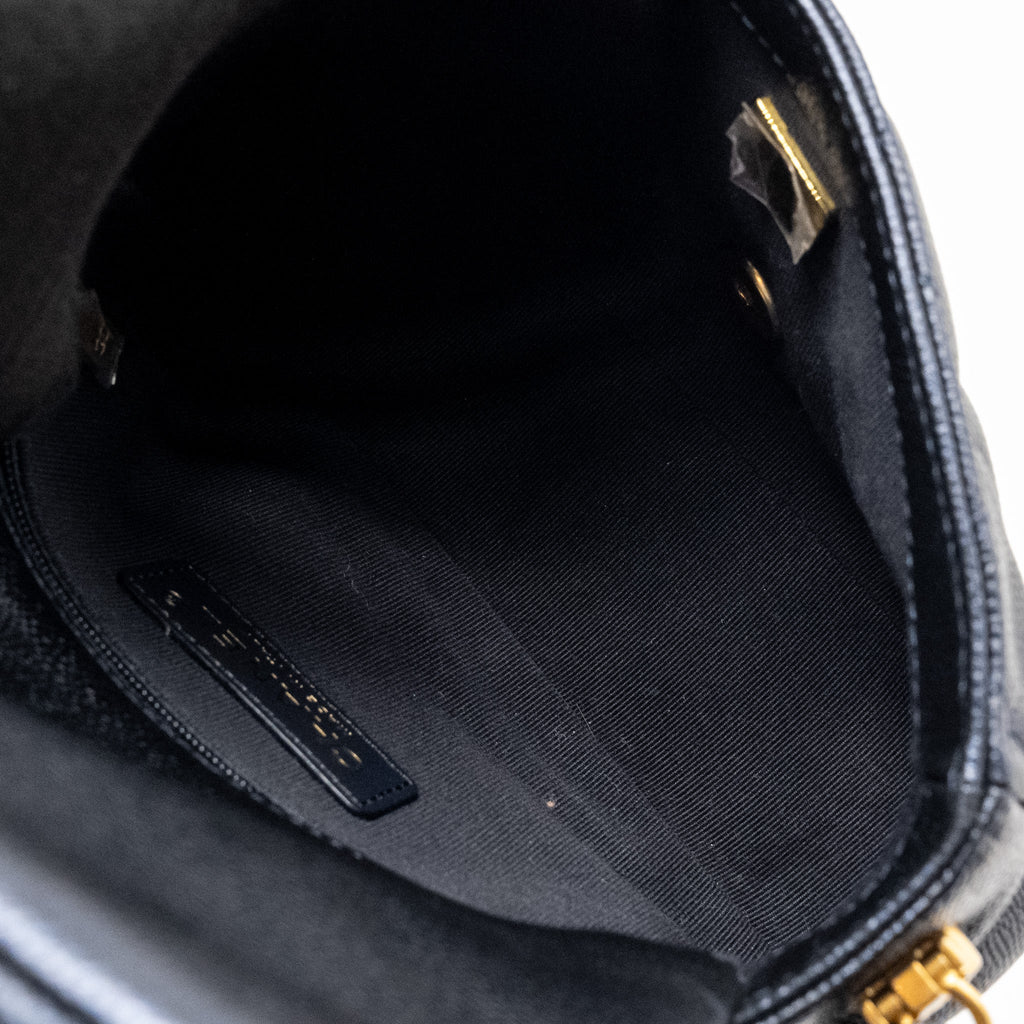 CHANEL 21K MY PERFECT MINI FLAP BAG CAVIAR IRIDESCENT BLACK GHW (MICROCHIP)