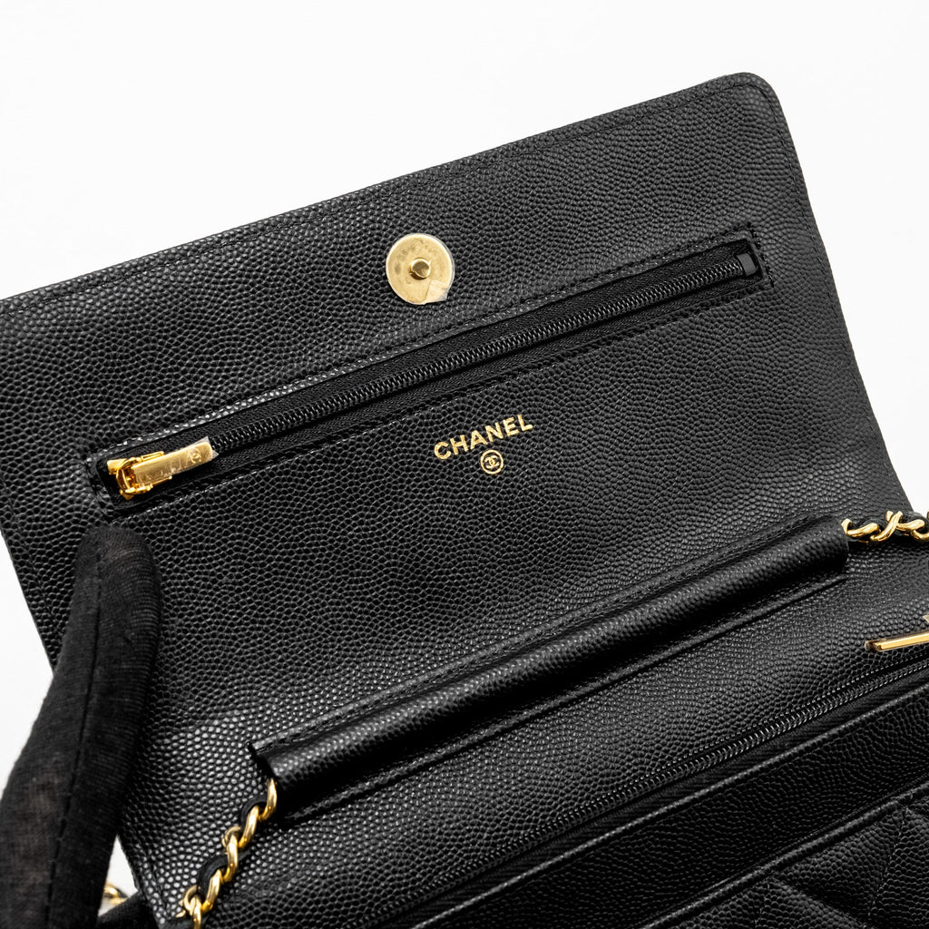 CHANEL COCO CASINO WALLET ON CHAIN CAVIAR BLACK GHW (MICROCHIP)