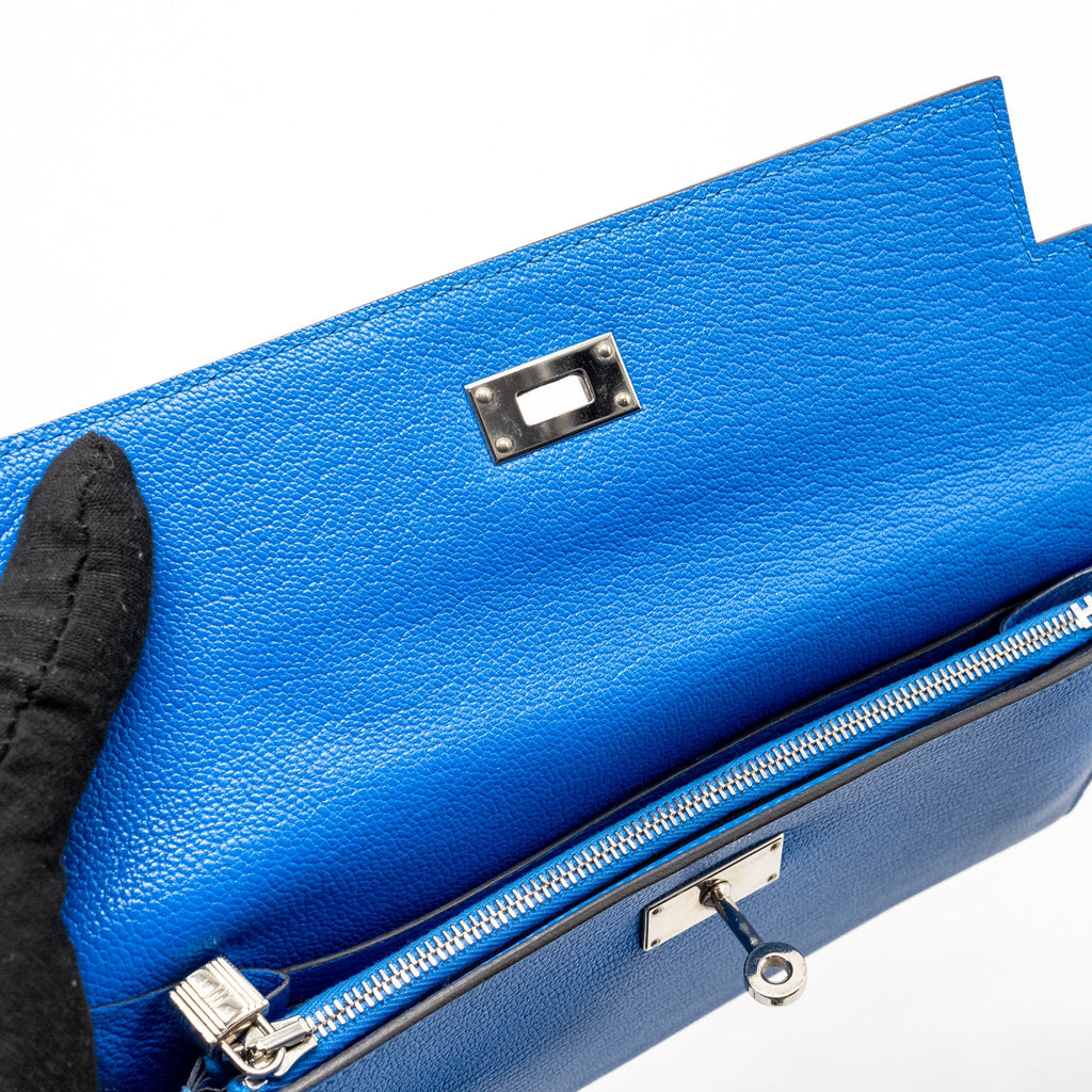 HERMES KELLY LONG WALLET CHÈVRE MYSORE BLUE HYDRA SHW
