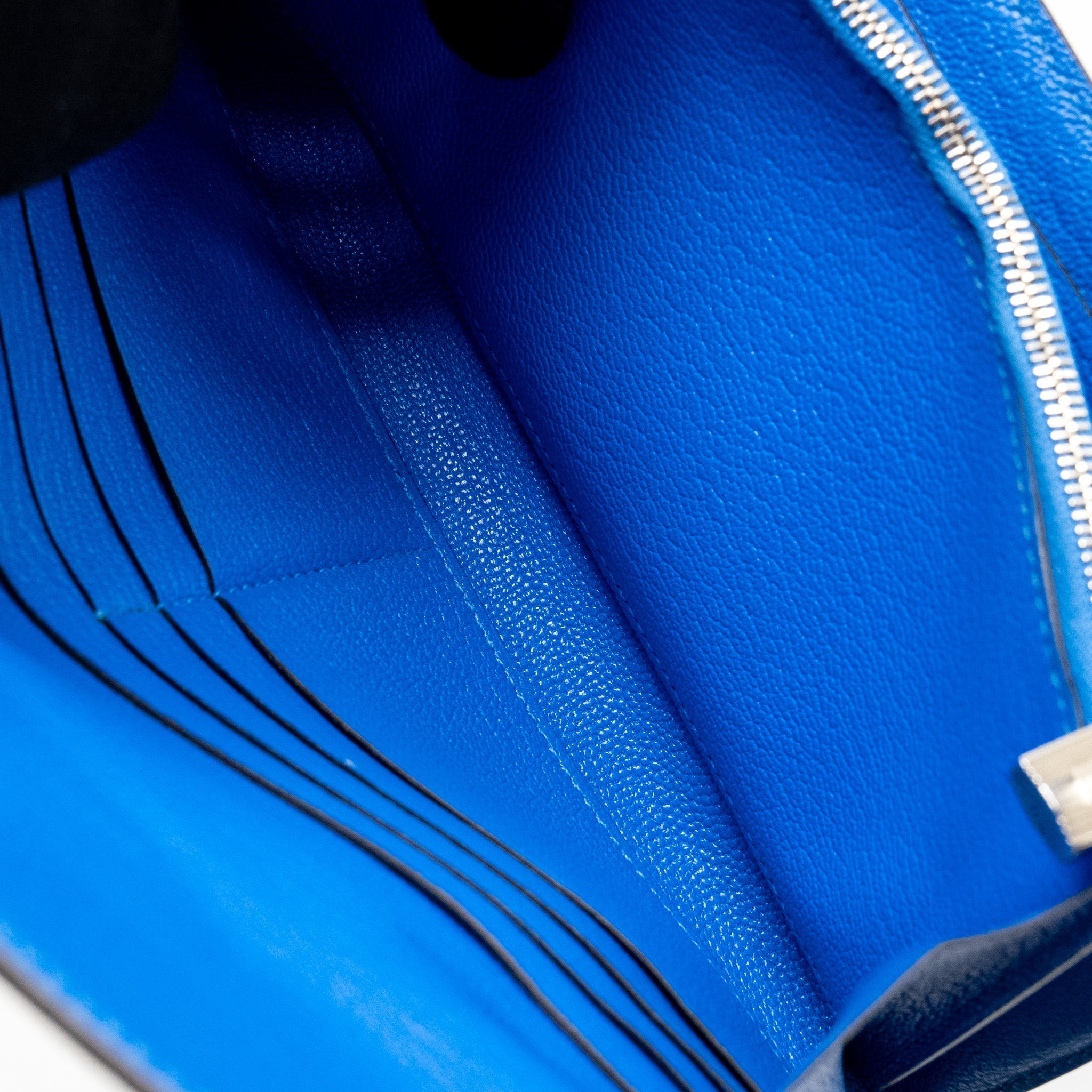 HERMES KELLY LONG WALLET CHÈVRE MYSORE BLUE HYDRA SHW