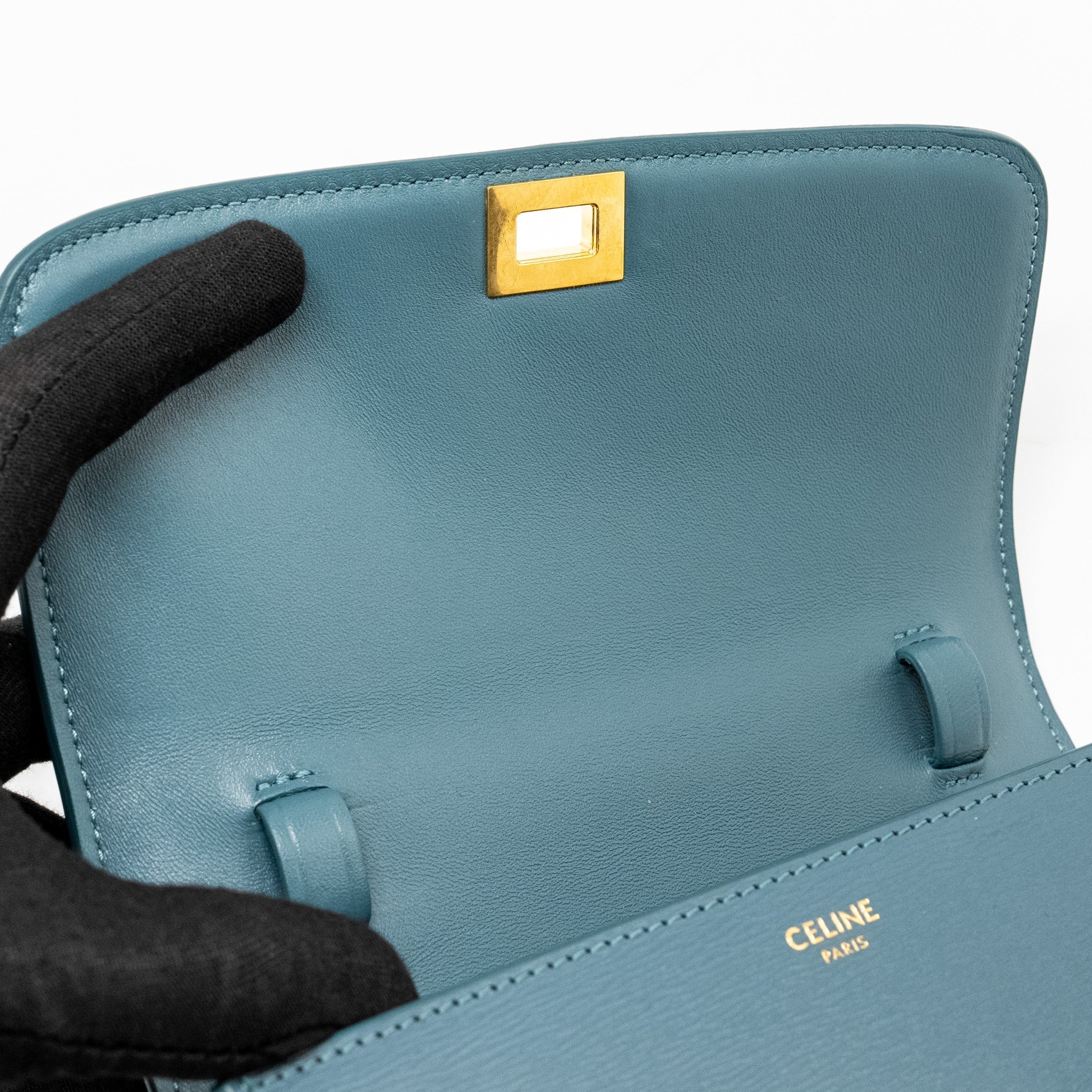 CELINE TEEN CLASSIC BOX BAG CALFSKIN GREEN SMOKE GHW