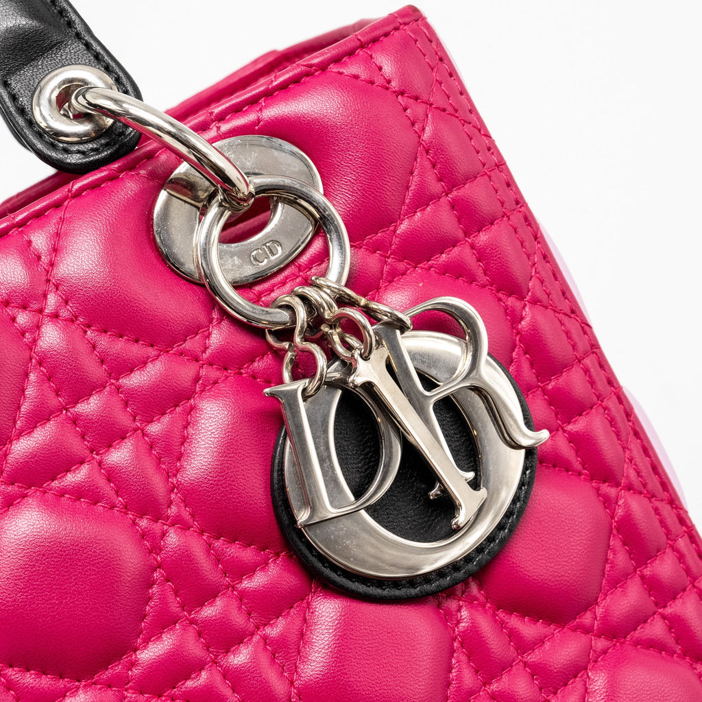 DIOR MEDIUM LADY DIOR LAMBSKIN PINK / MULTICOLOUR SHW