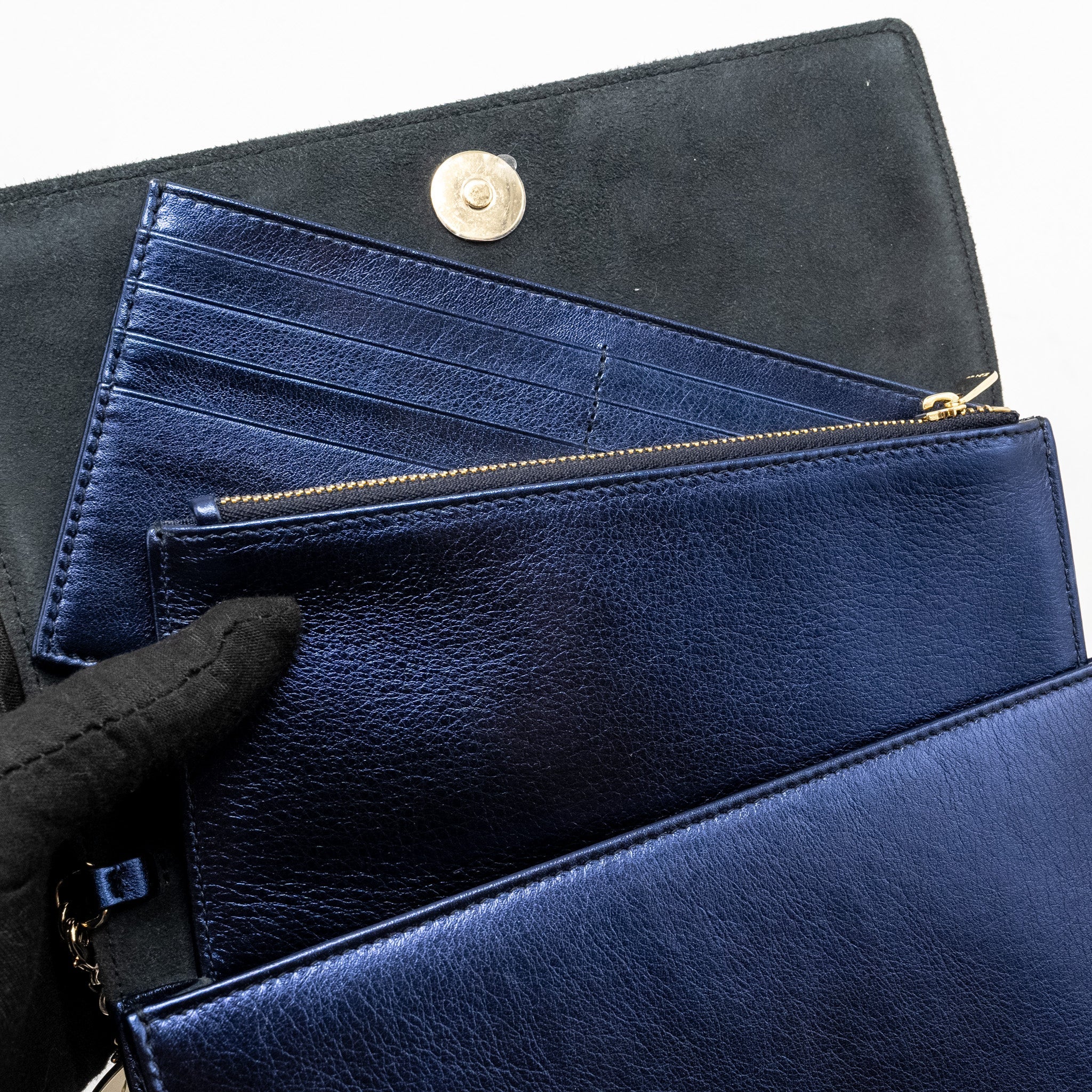 DIOR LADY DIOR POUCH CANNAGE WALLET ON CHAIN LAMBSKIN BLUE LGHW