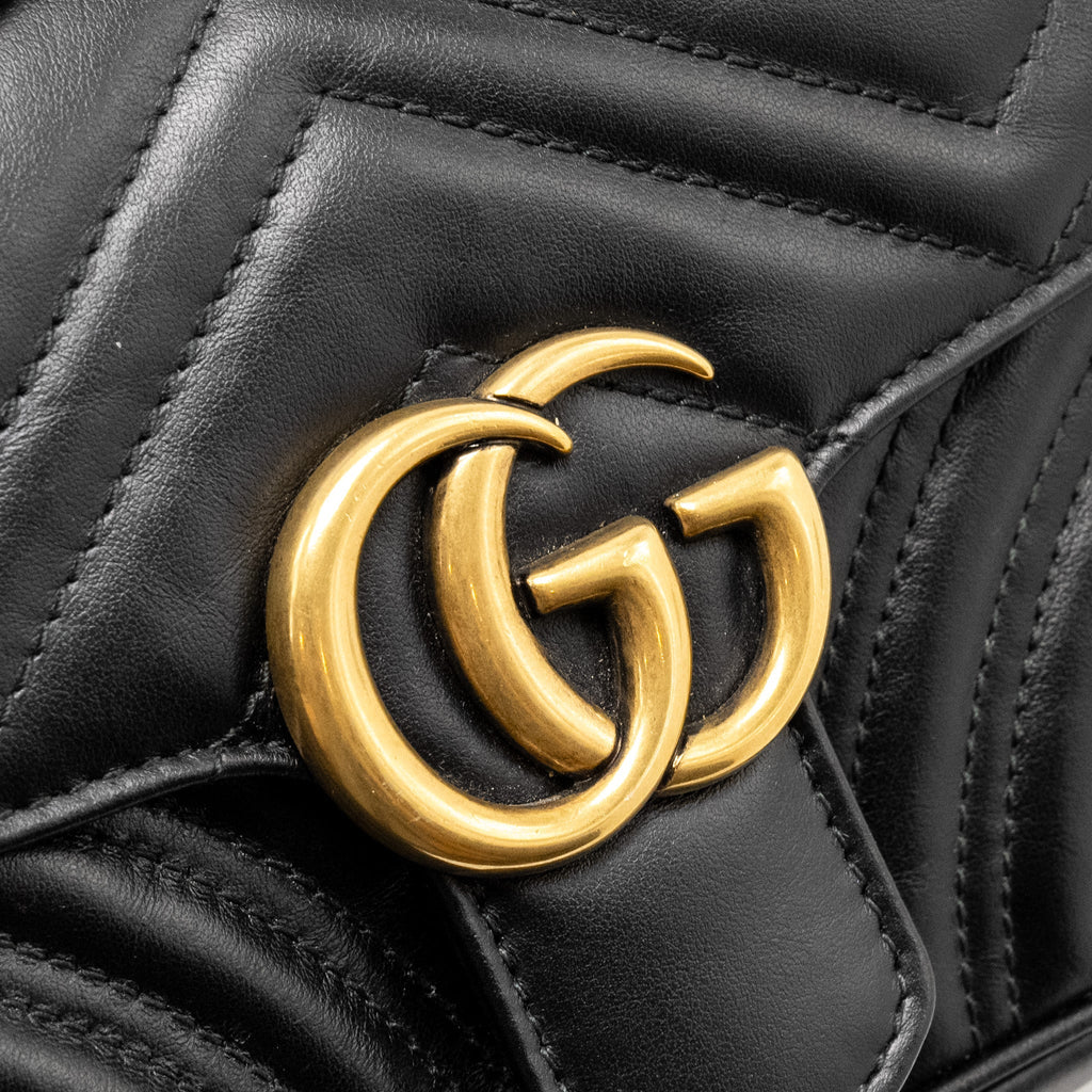 GUCCI MINI GG MARMONT SHOULDER BAG CALFSKIN BLACK GHW