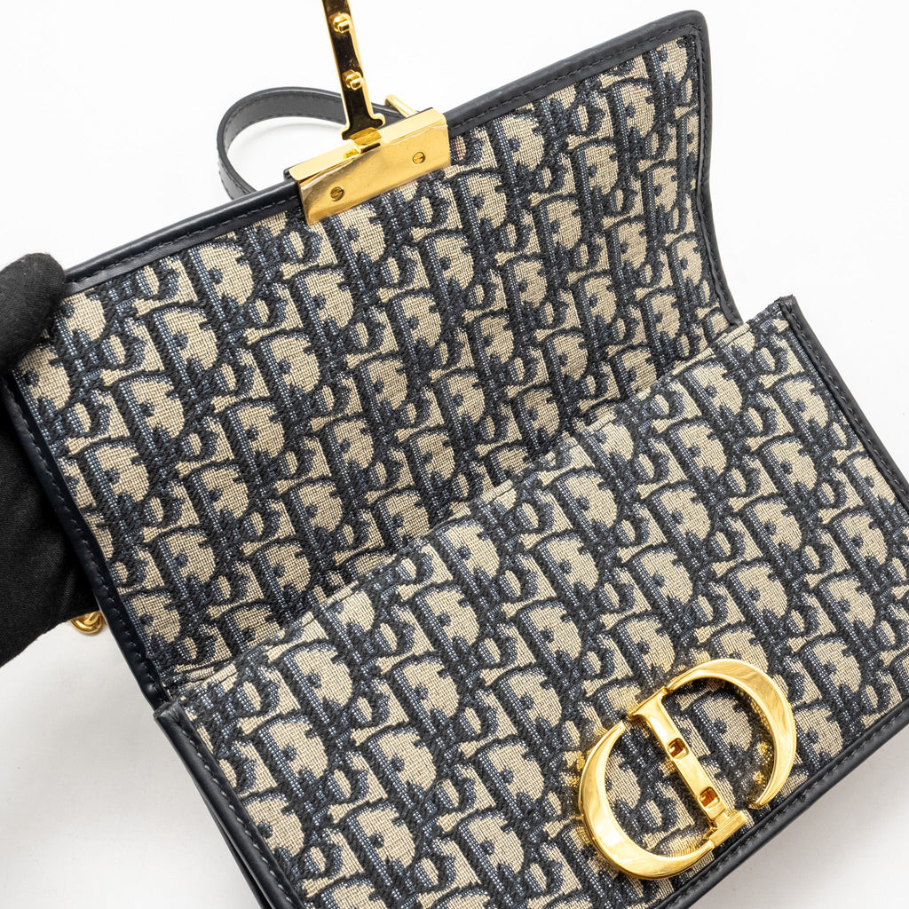 DIOR 30 MONTAIGNE CHAIN BAG OBLIQUE JACQUARD BLUE GHW