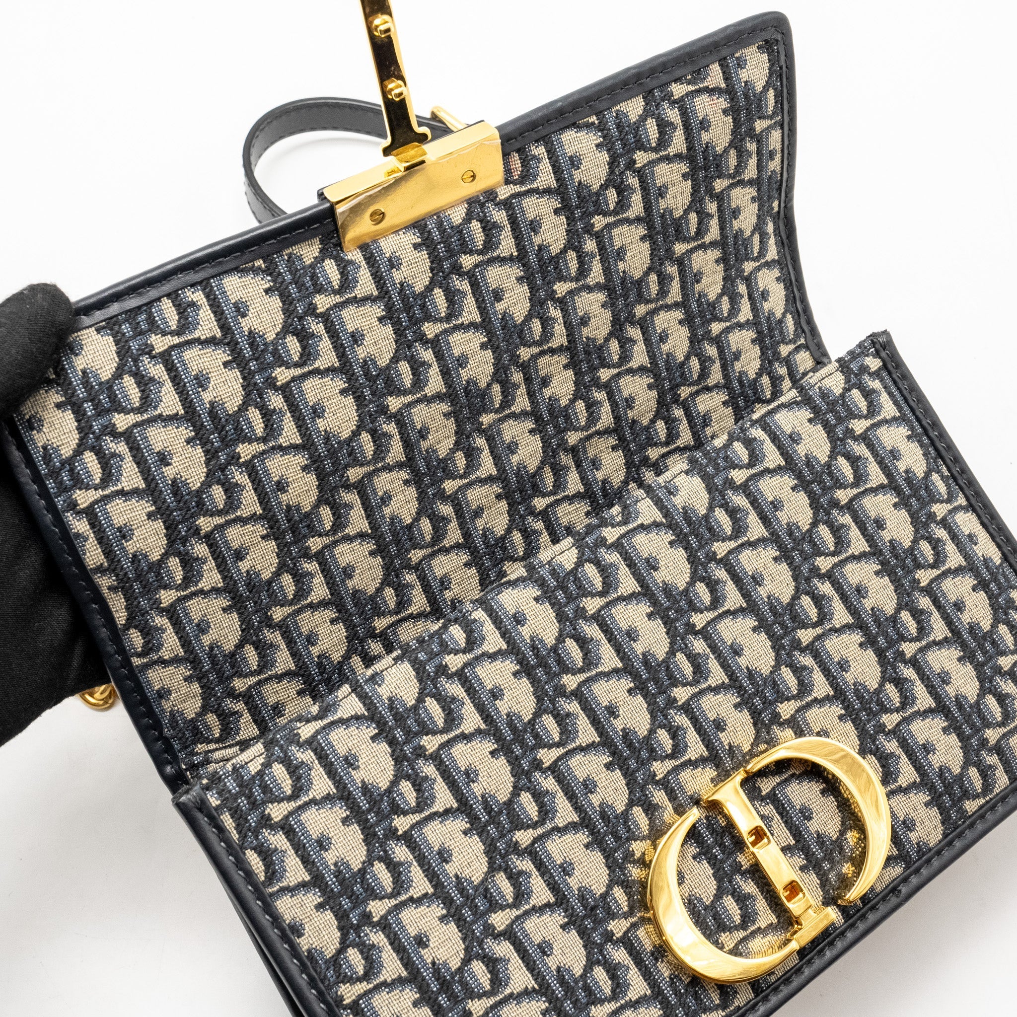 DIOR 30 MONTAIGNE CHAIN BAG OBLIQUE JACQUARD BLUE GHW