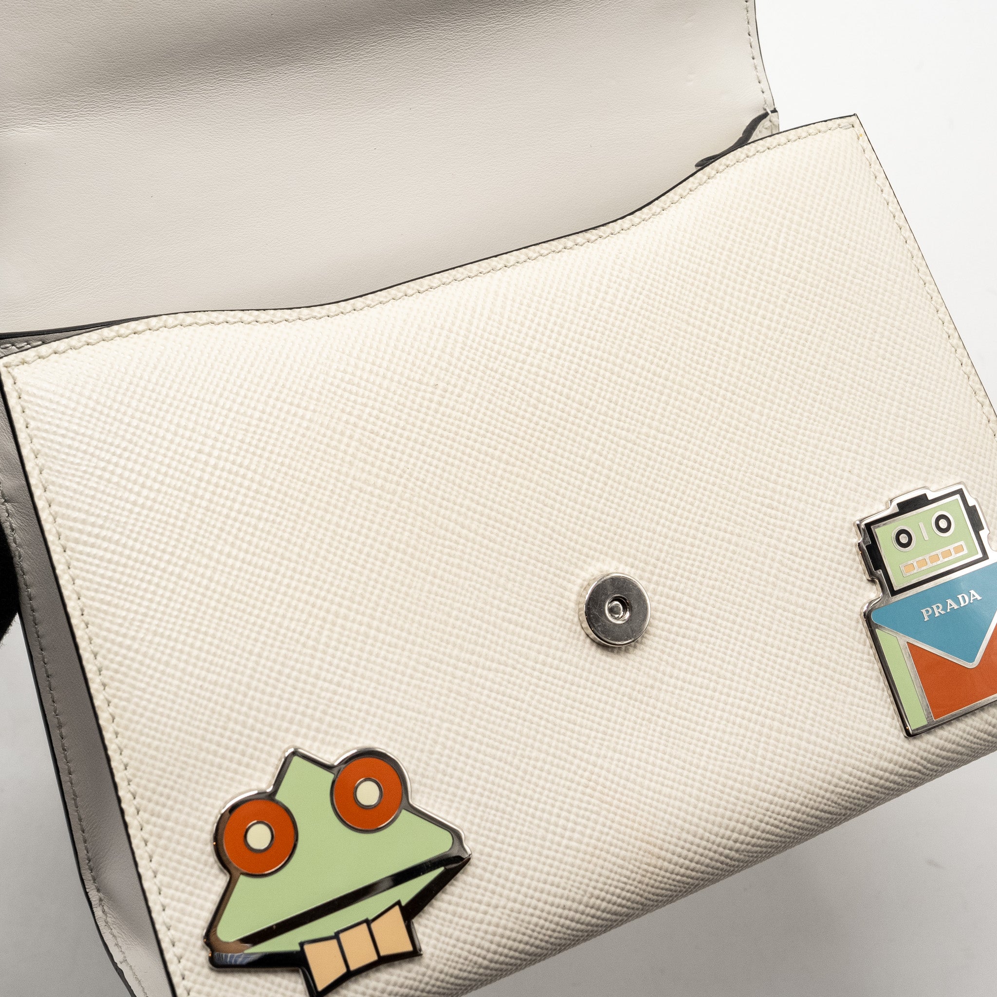 PRADA SAFFIANO ROBOT MONOCHROM CROSSBODY BAG WHITE SHW