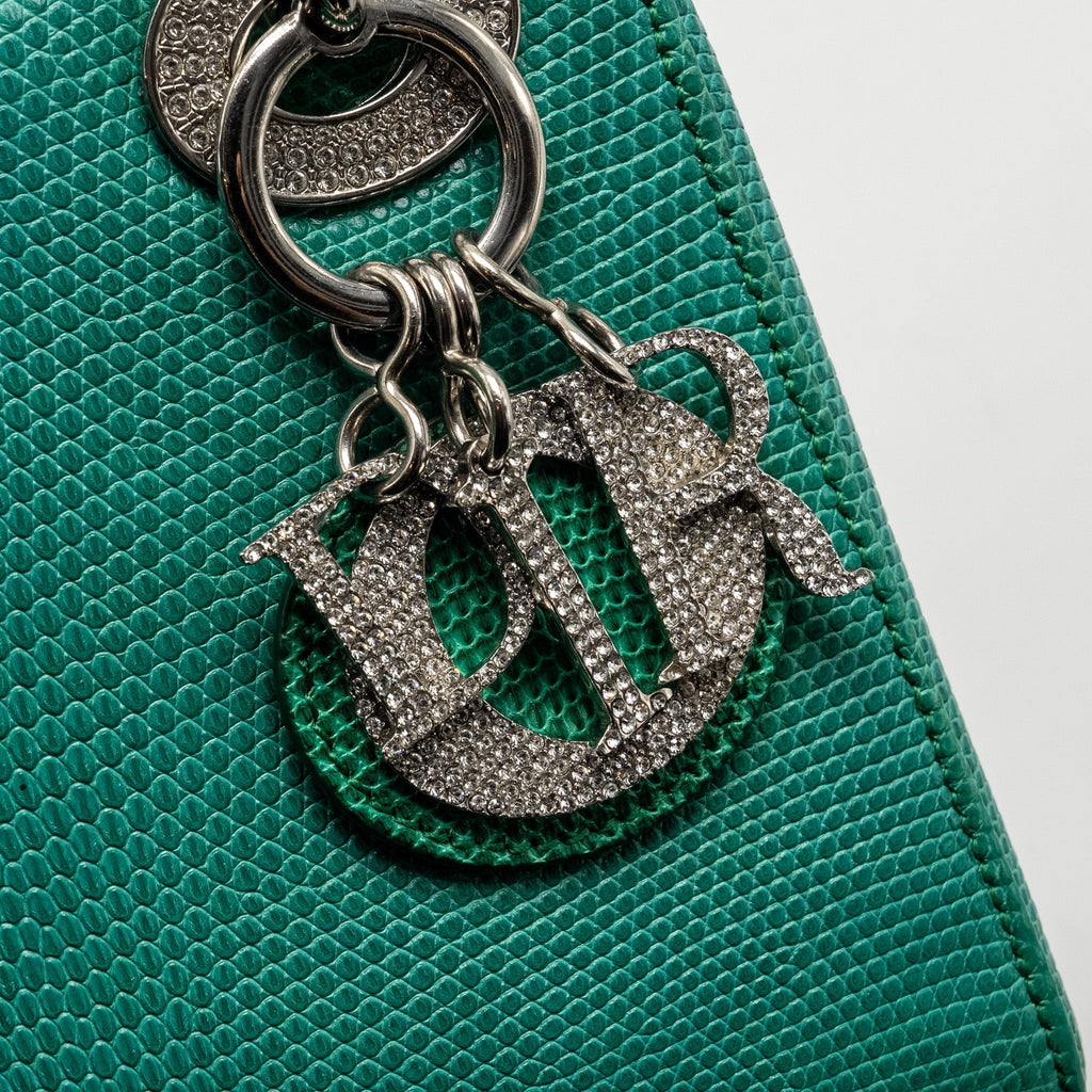 DIOR MINI LADY DIOR LIZARD GREEN CRYSTAL SHW