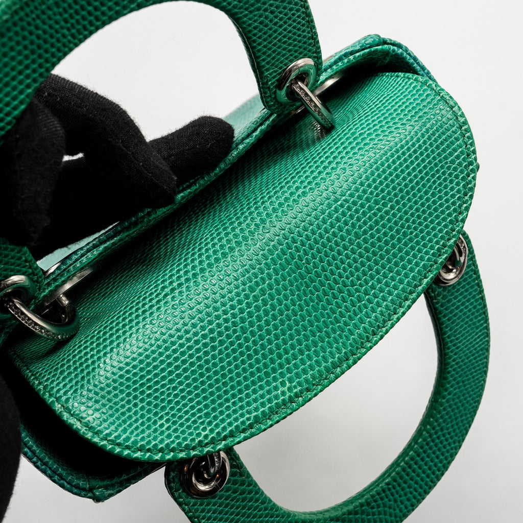 DIOR MINI LADY DIOR LIZARD GREEN CRYSTAL SHW