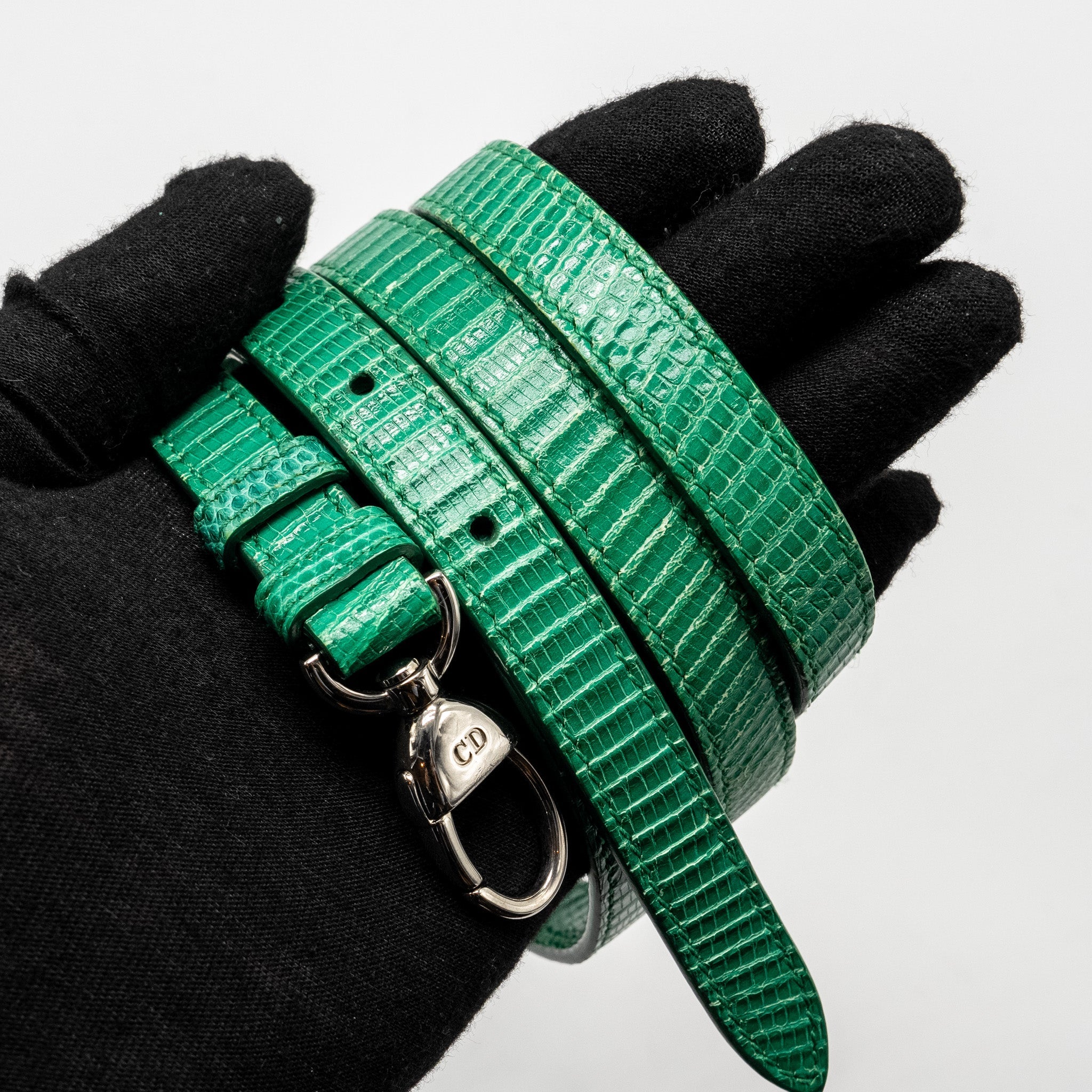 DIOR MINI LADY DIOR LIZARD GREEN CRYSTAL SHW