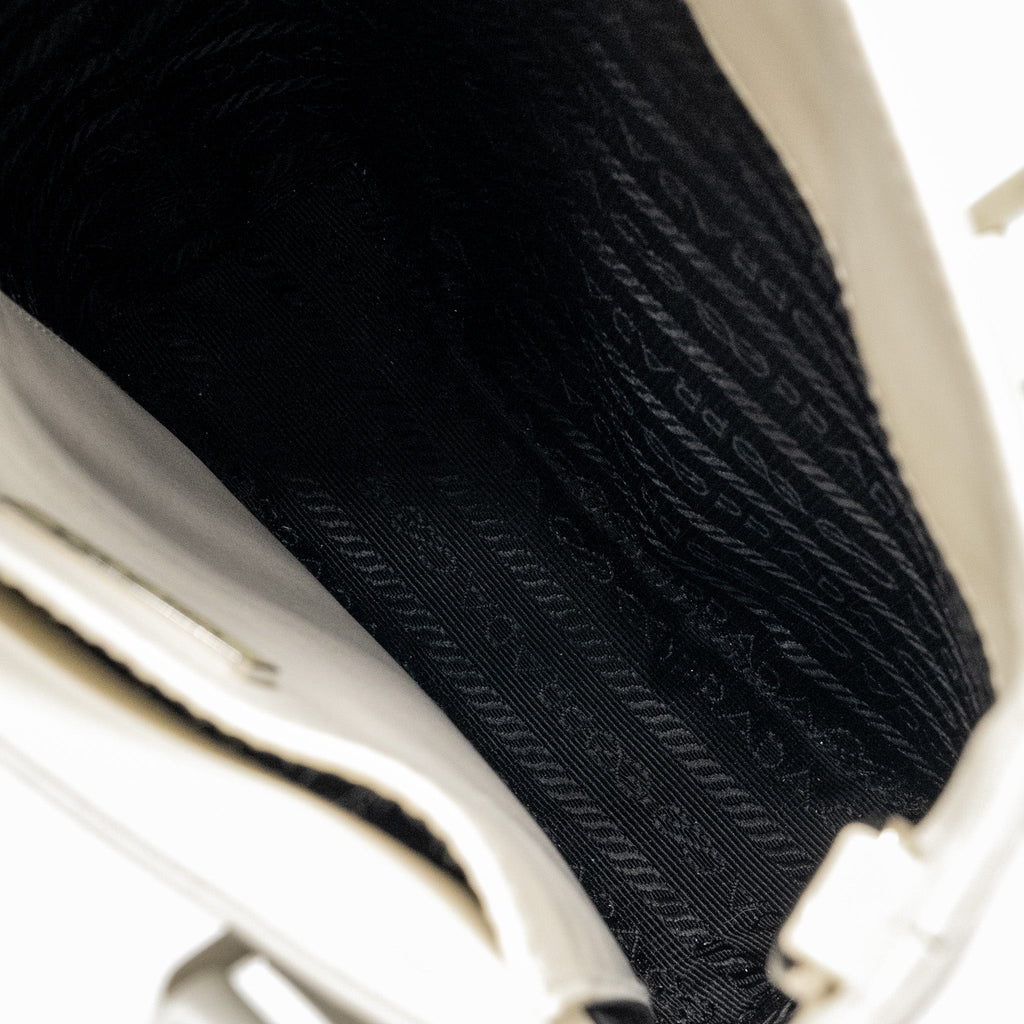 PRADA SMALL BRUSHED LEATHER TOTE BAG WHITE SHW