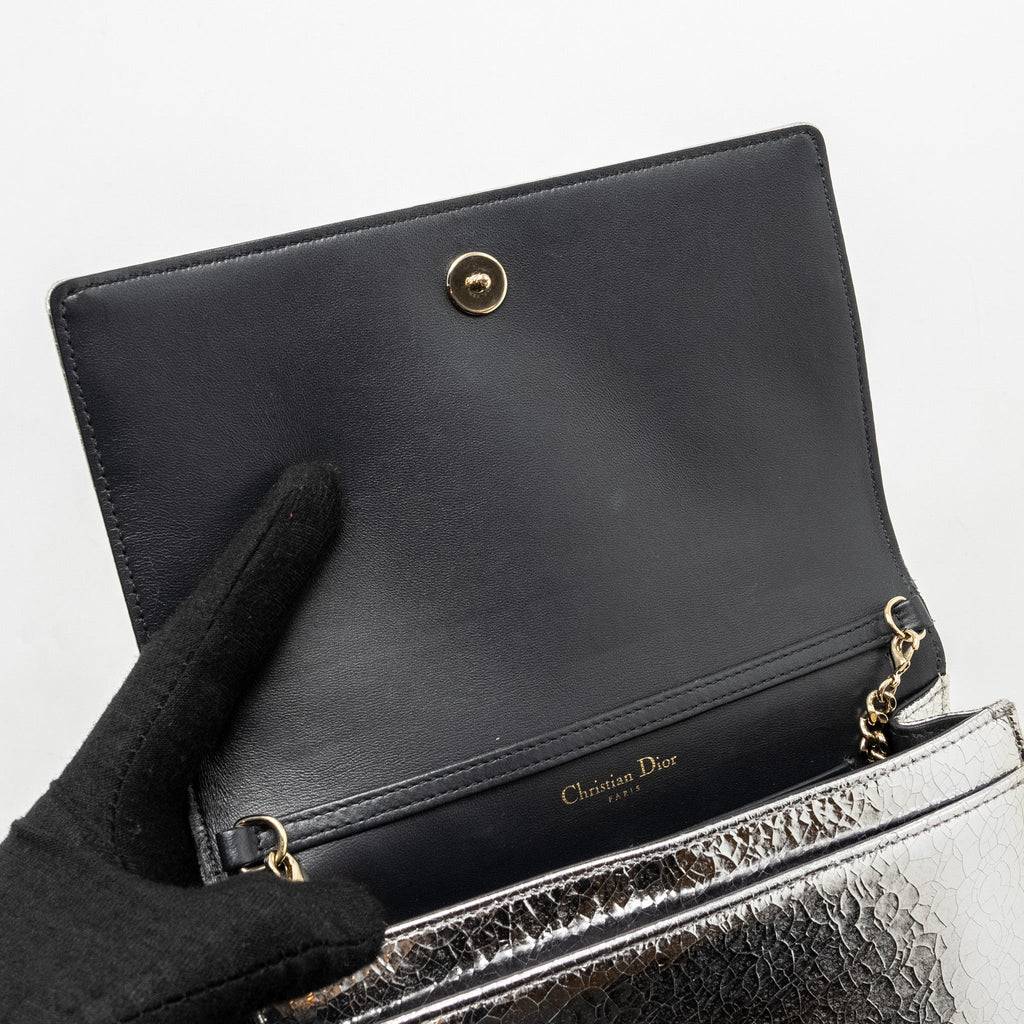 DIOR MINI DIORAMA BAG LEATHER METALLIC SILVER LGHW