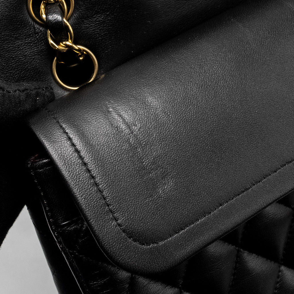 CHANEL MEDIUM CLASSIC DOUBLE  FLAP BAG LAMBSKIN BLACK GHW
