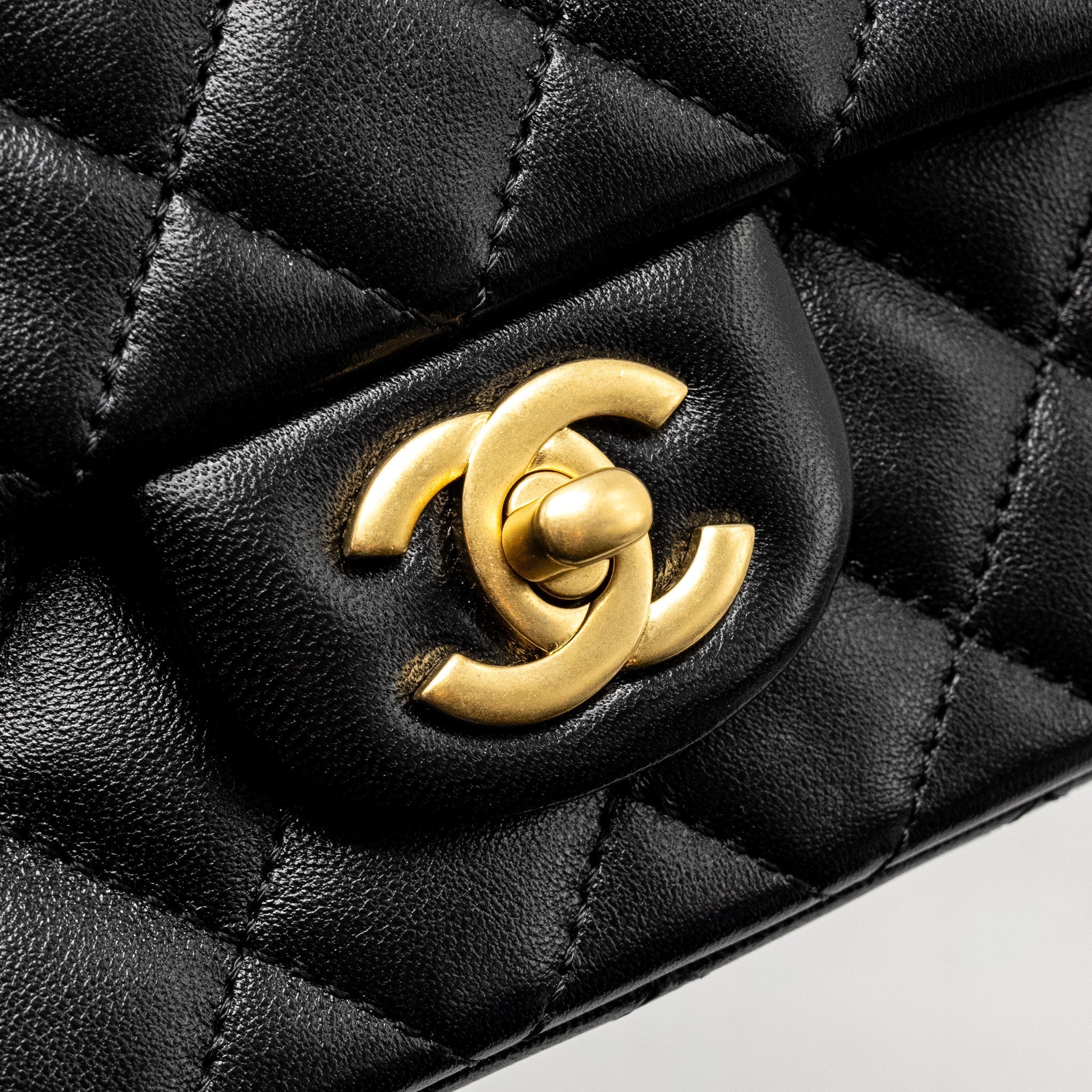 CHANEL 24K PEARL CRUSH MINI RECTANGULAR FLAP BAG SHINY LAMBSKIN BLACK GHW (MICROCHIP)
