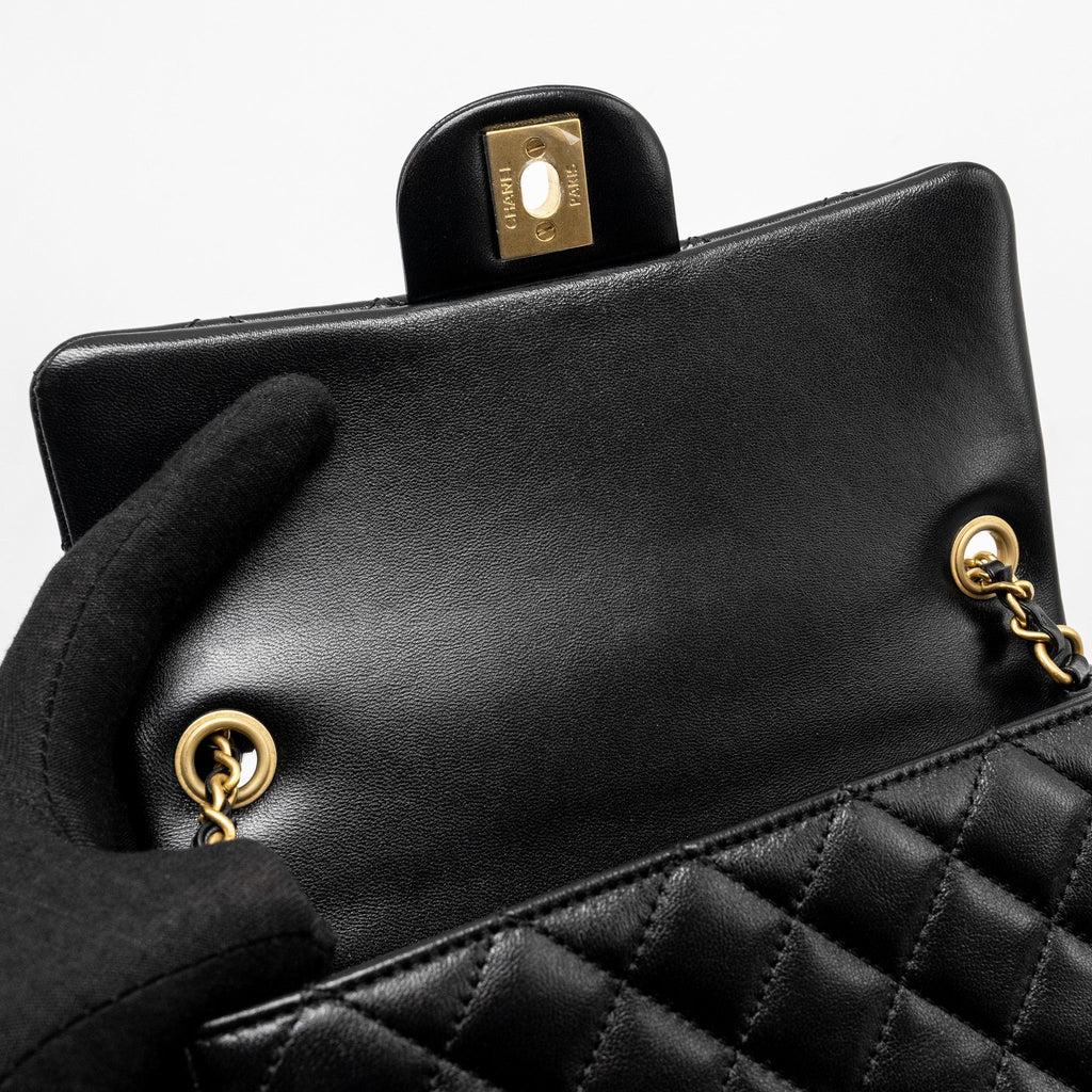 CHANEL 24K PEARL CRUSH MINI RECTANGULAR FLAP BAG SHINY LAMBSKIN BLACK GHW (MICROCHIP)