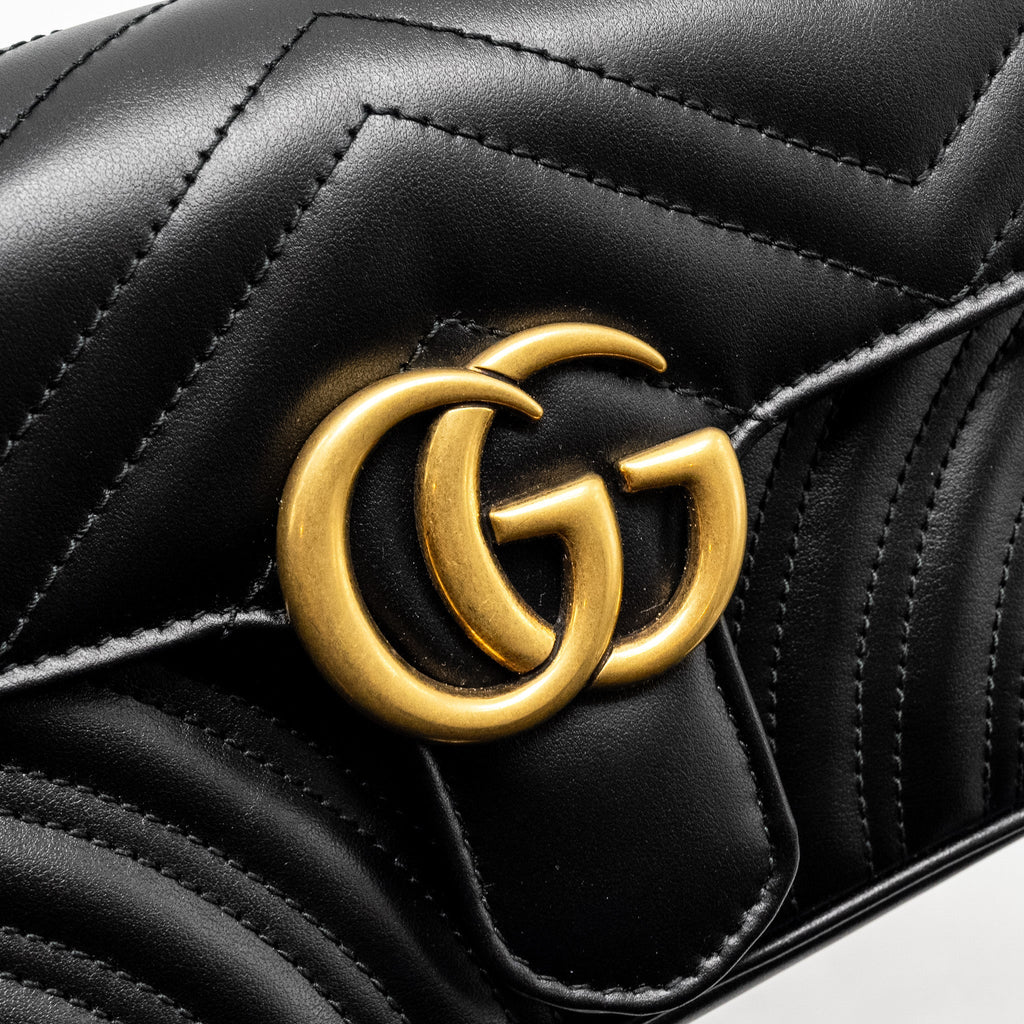 GUCCI MINI GG MARMONT SHOULDER BAG CALFSKIN BLACK GHW