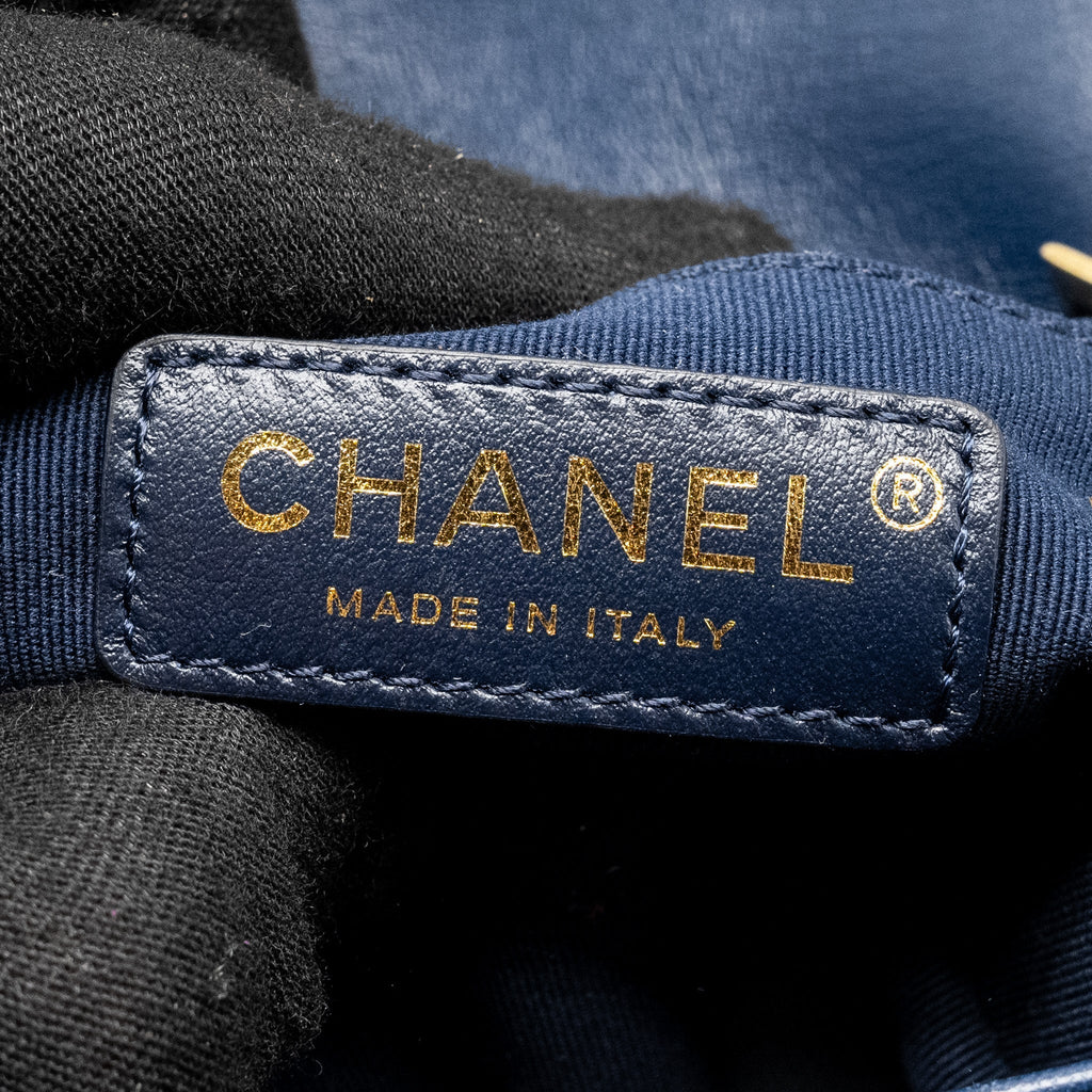 CHANEL CAMELLIA EMBOSSED MINI SQUARE FLAP BAG VELVET NAVY GHW (MICROCHIP)