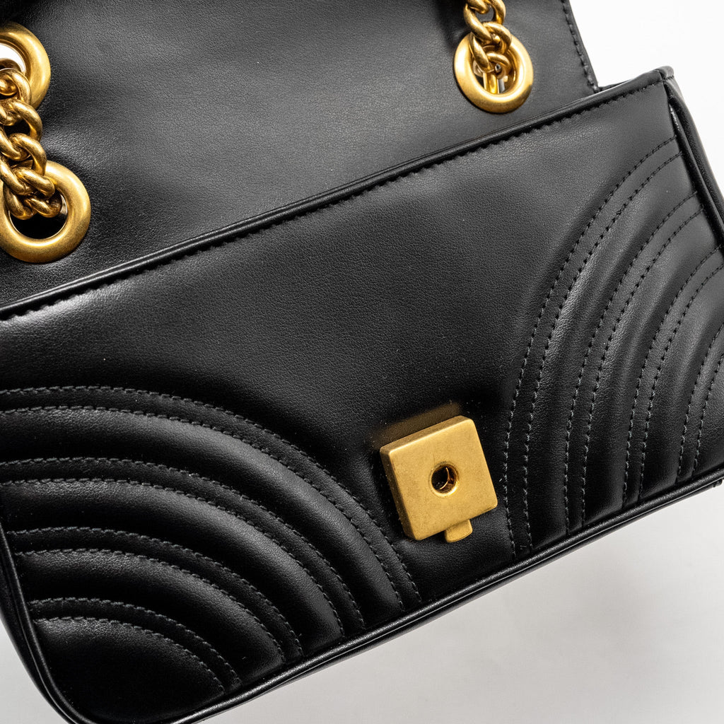 GUCCI MINI GG MARMONT SHOULDER BAG CALFSKIN BLACK GHW