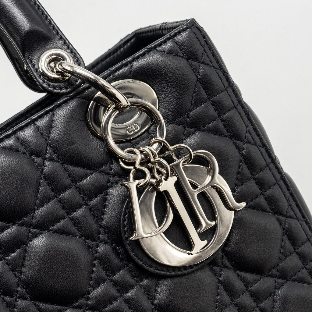 DIOR MEDIUM LADY DIOR LAMBSKIN DARK BLUE SHW