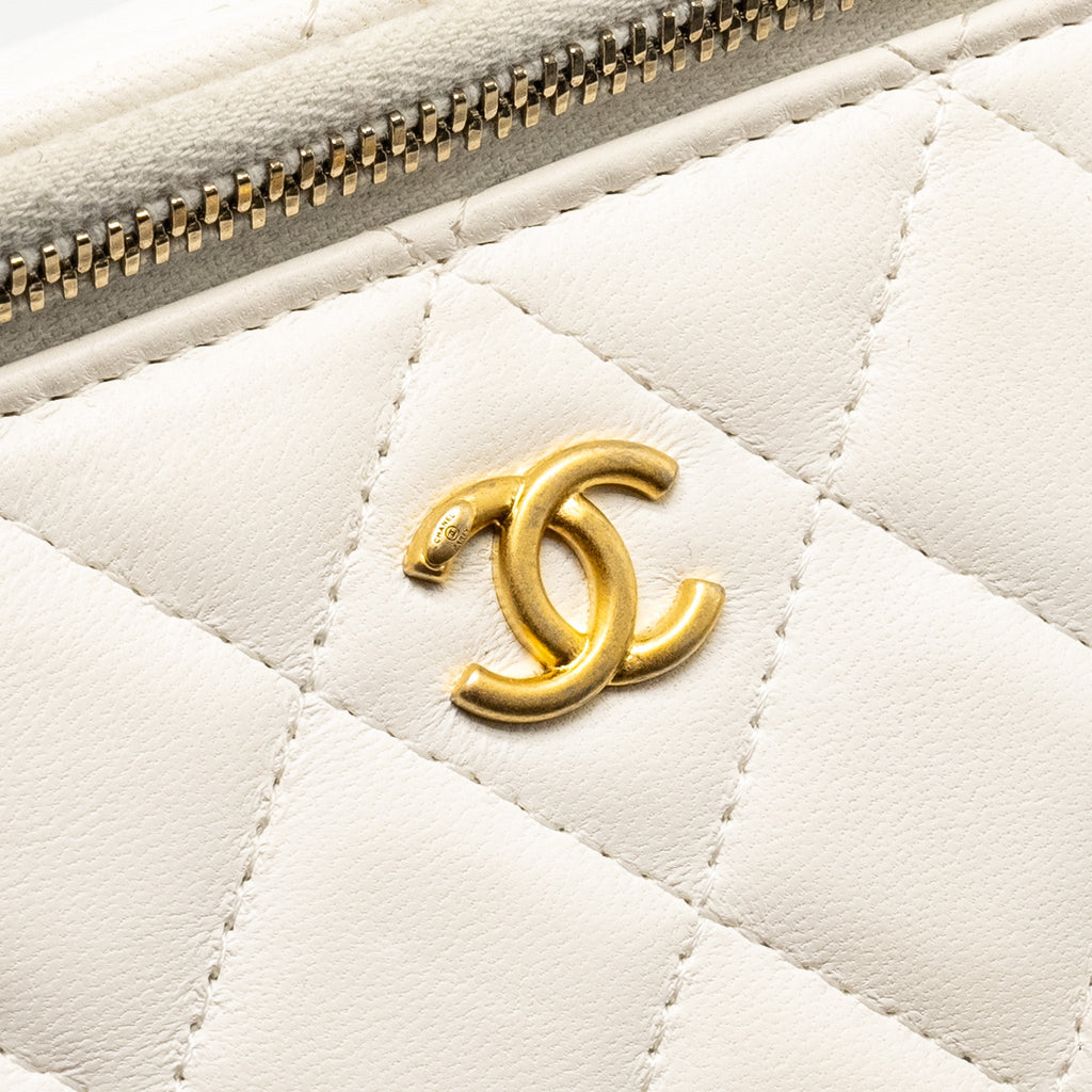 CHANEL PEARL CRUSH LONG VANITY CASE LAMBSKIN WHITE GHW (MICROCHIP)