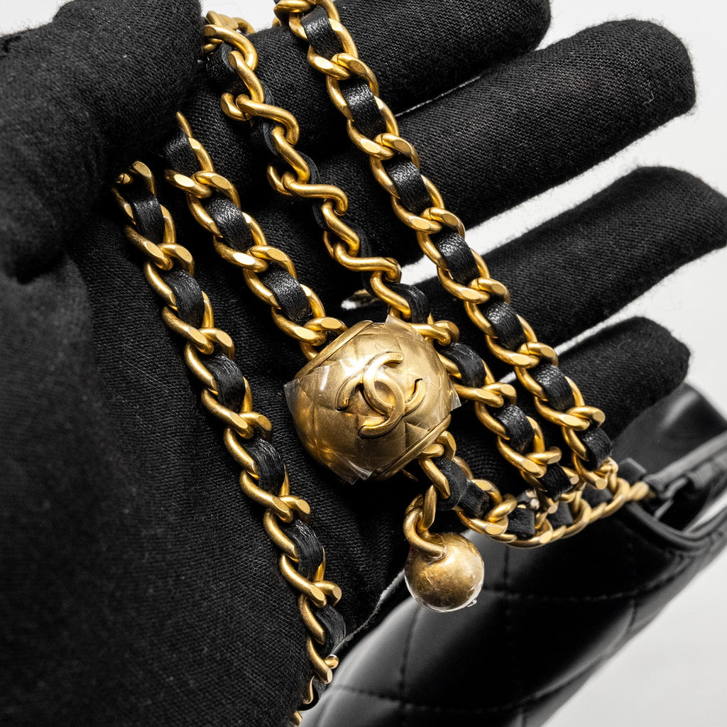 CHANEL PEARL CRUSH WALLET ON CHAIN LAMBSKIN BLACK GHW (MICROCHIP)