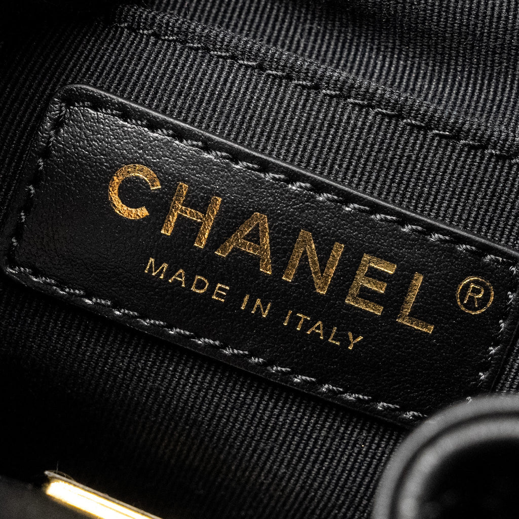 CHANEL 22S CANDY CHAINS MINI BUCKET BACKPACK LAMBSKIN BLACK GHW (MICROCHIP)