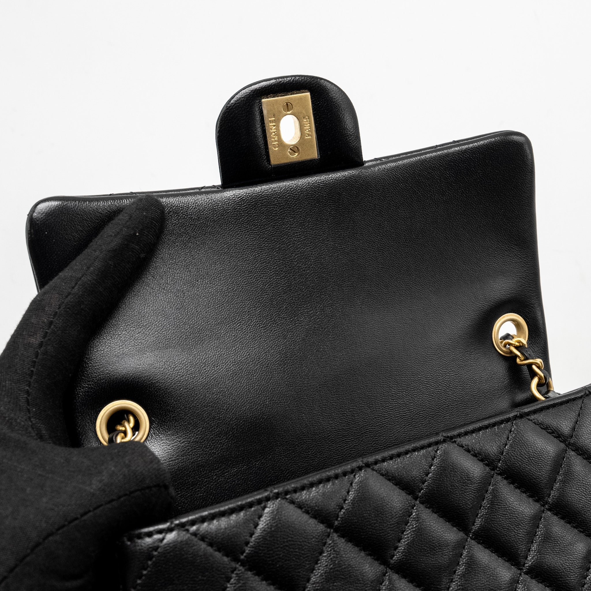 CHANEL 24K PEARL CRUSH MINI RECTANGULAR FLAP BAG SHINY LAMBSKIN BLACK GHW (MICROCHIP)