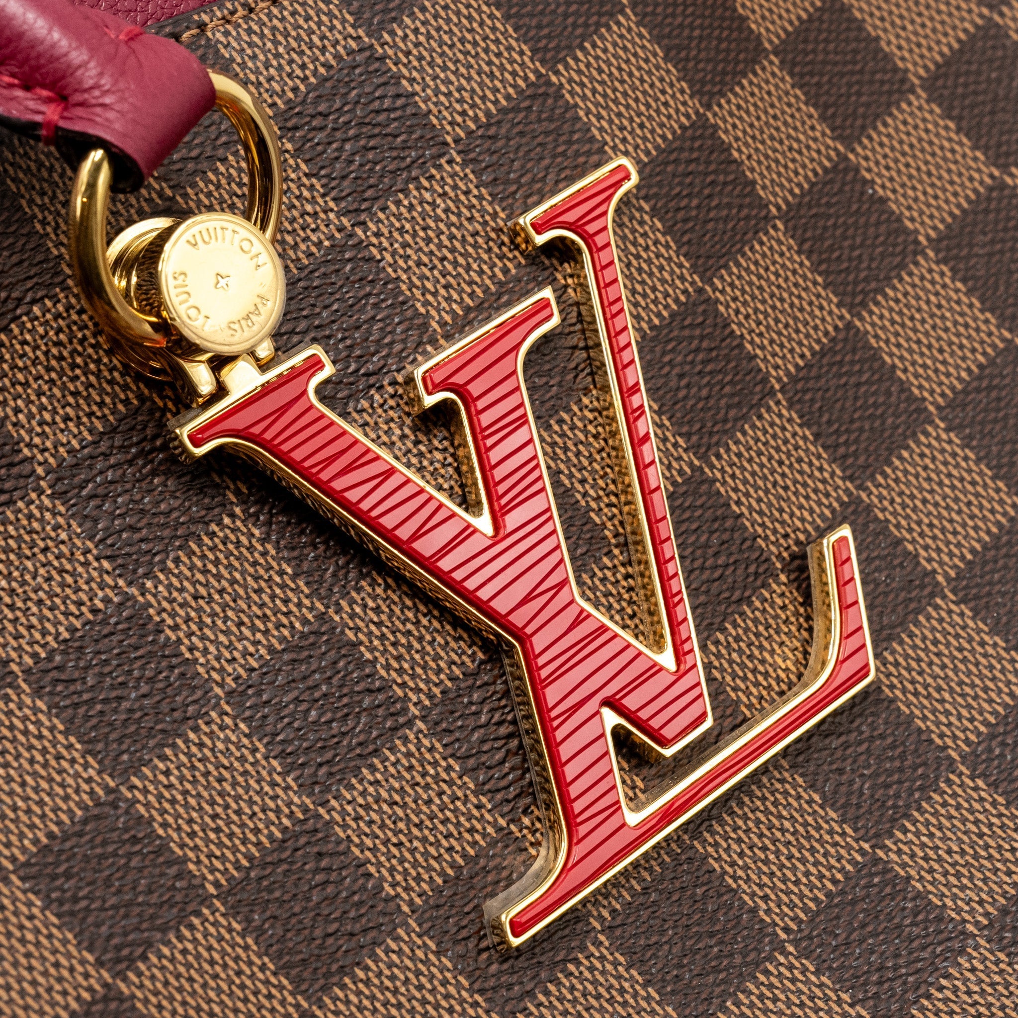 LOUIS VUITTON RIVERSIDE TOTE BAG DAMIER EBENE CANVAS RED/BROWN GHW