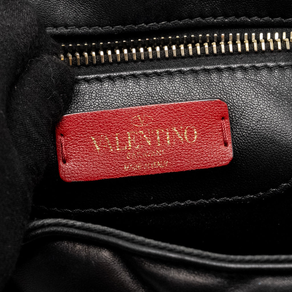 VALENTINO TOP HANDLE QUILTED CANDYSTUD FLAP BAG LAMBSKIN BLACK LGHW