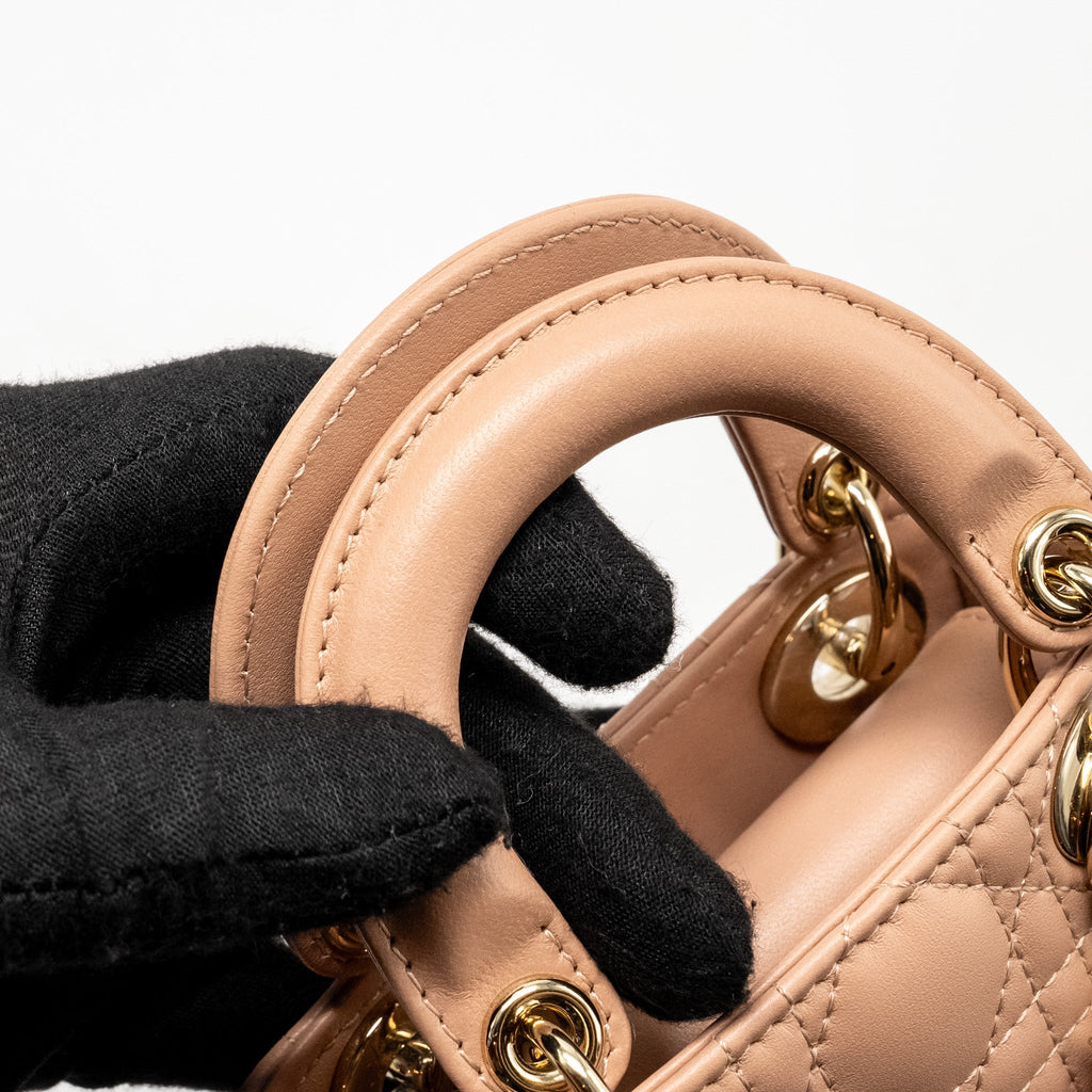 DIOR LADY DIOR MICRO BAG CANNAGE LAMBSKIN ROSE DES VENTS LGHW