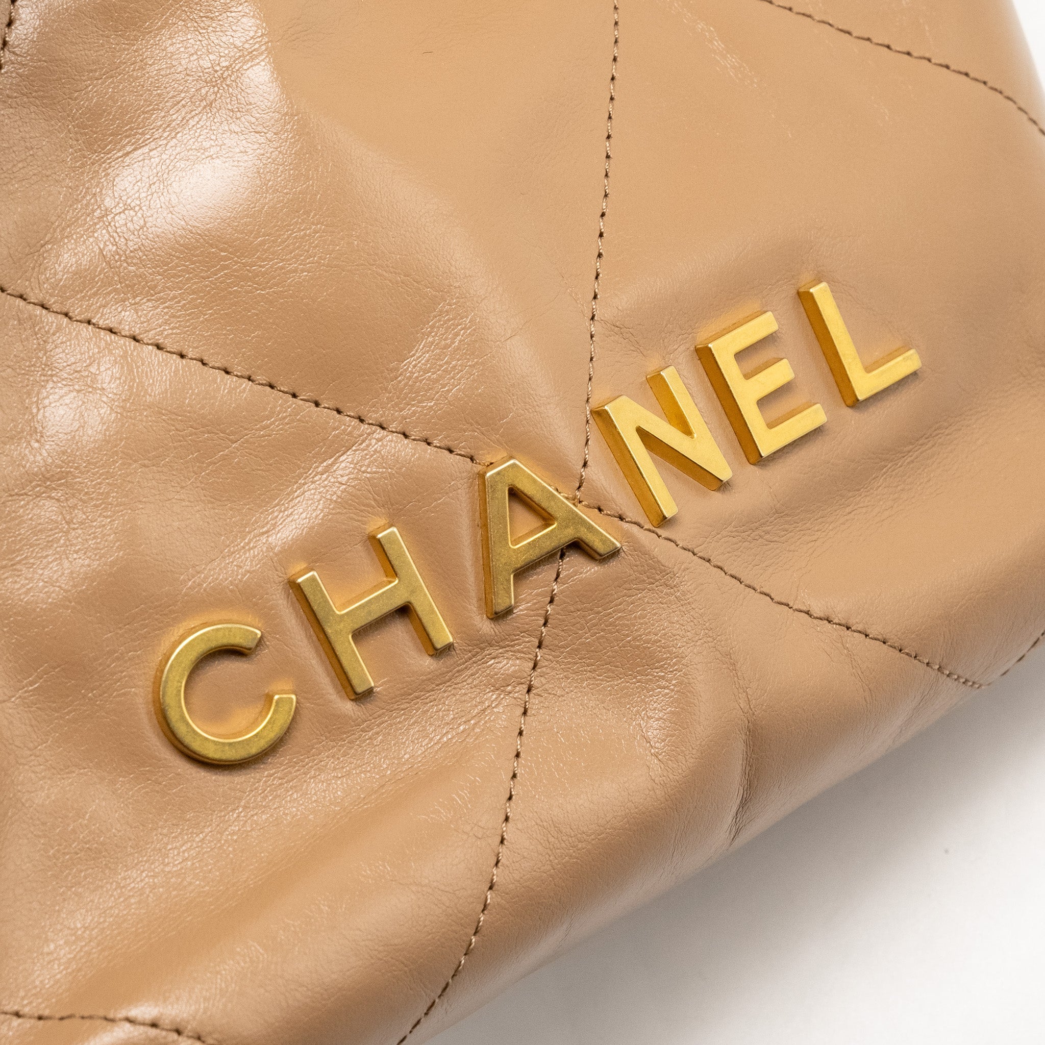 CHANEL MINI 22 BAG CALFSKIN DARK BEIGE GHW (MICROCHIP)