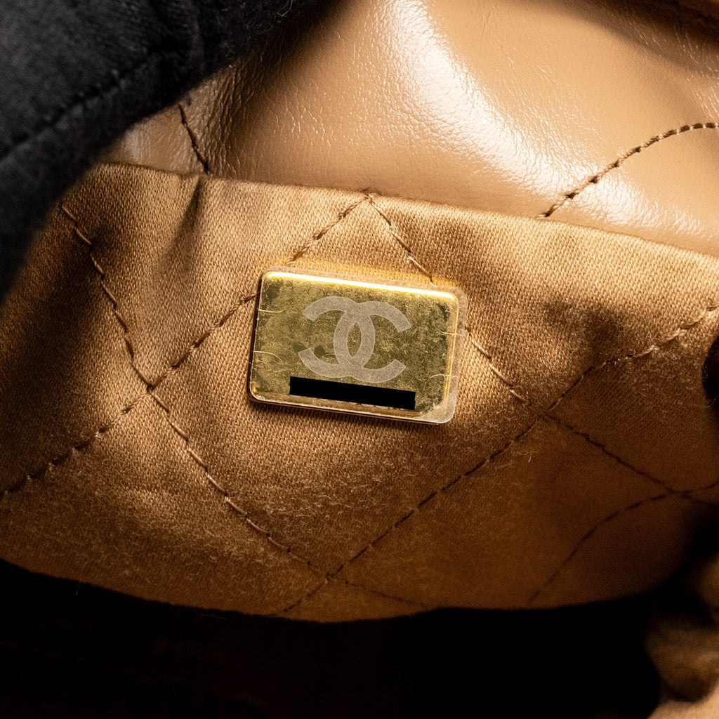 CHANEL MINI 22 BAG CALFSKIN DARK BEIGE GHW (MICROCHIP)