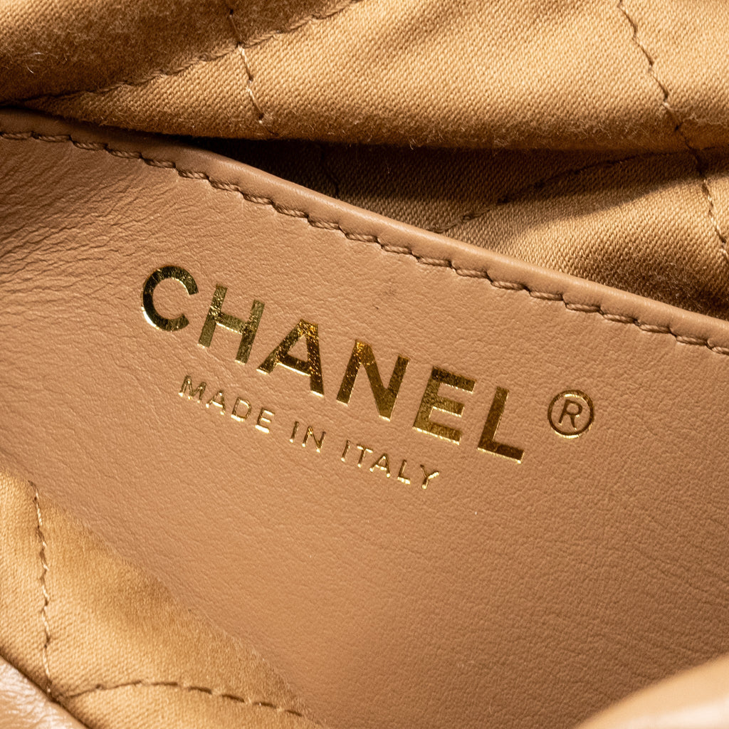 CHANEL MINI 22 BAG CALFSKIN DARK BEIGE GHW (MICROCHIP)