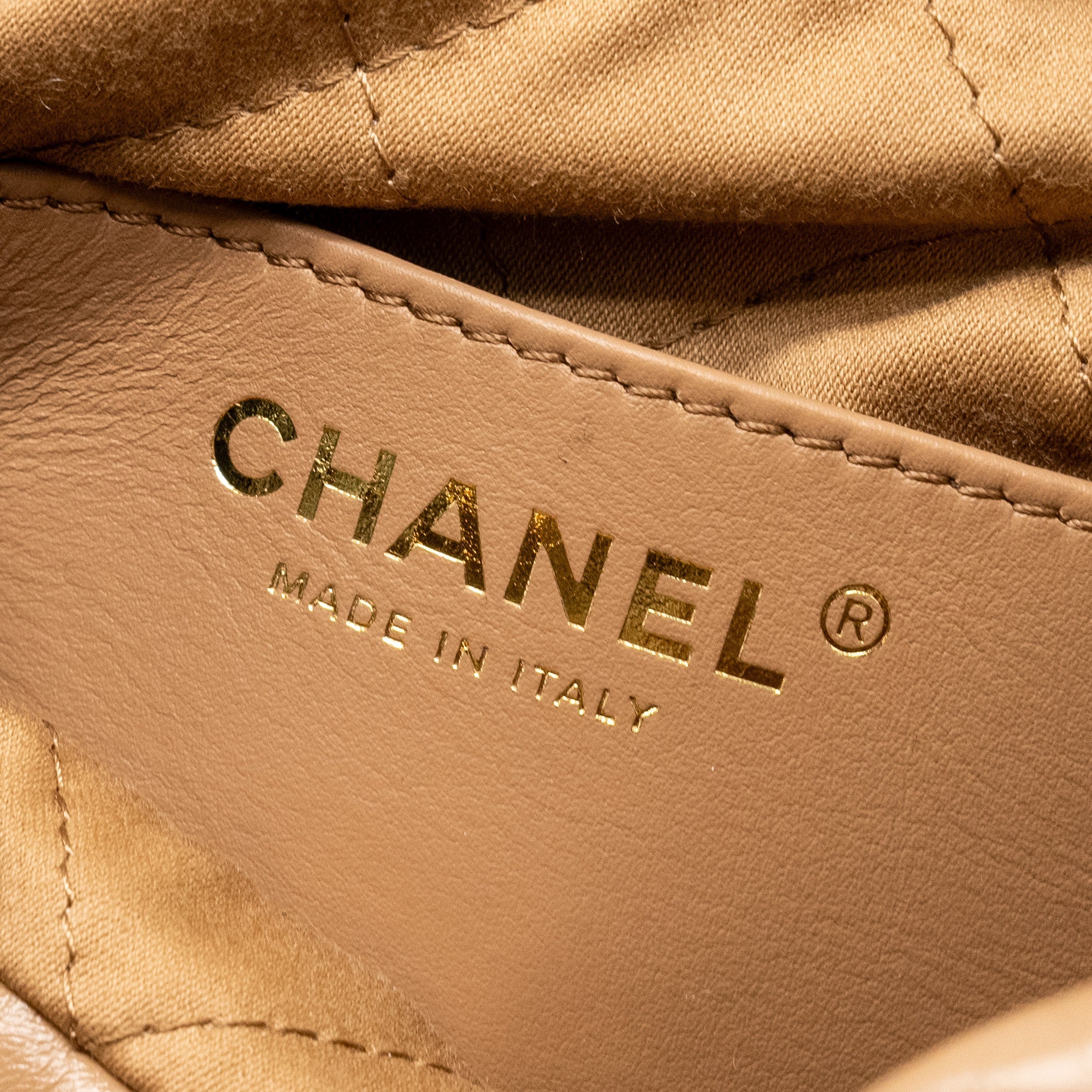 CHANEL MINI 22 BAG CALFSKIN DARK BEIGE GHW (MICROCHIP)