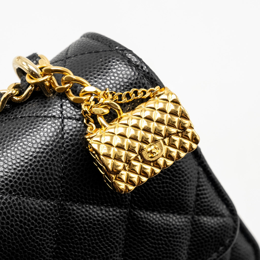 CHANEL 23S WALLET ON CHAIN WITH BAG CHARM CAVIAR BLACK GHW(MICROCHIP)